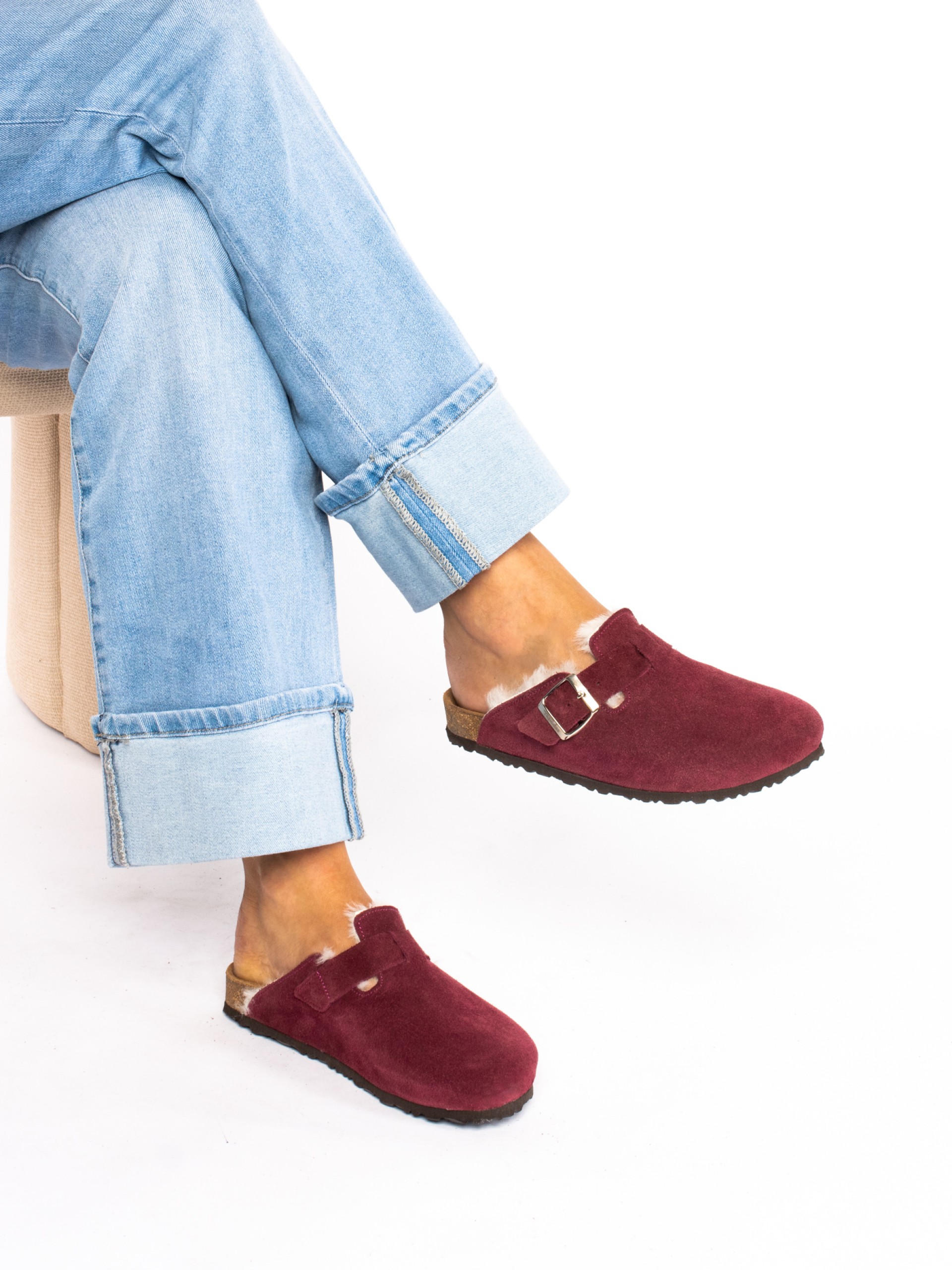 Suede Clogs with Fur
