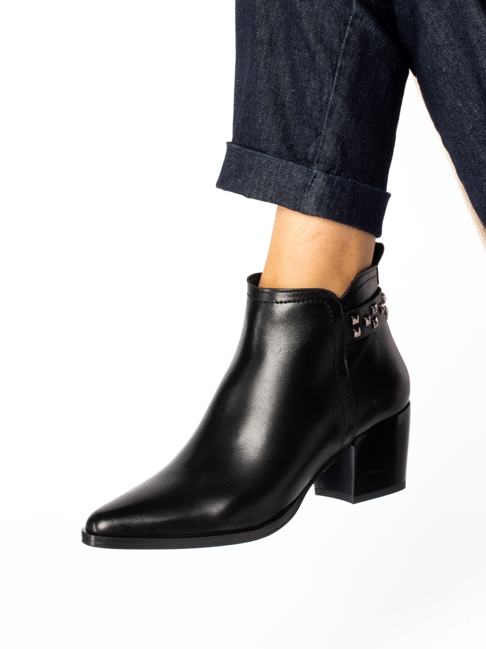 Leather ankle boots with studded straps