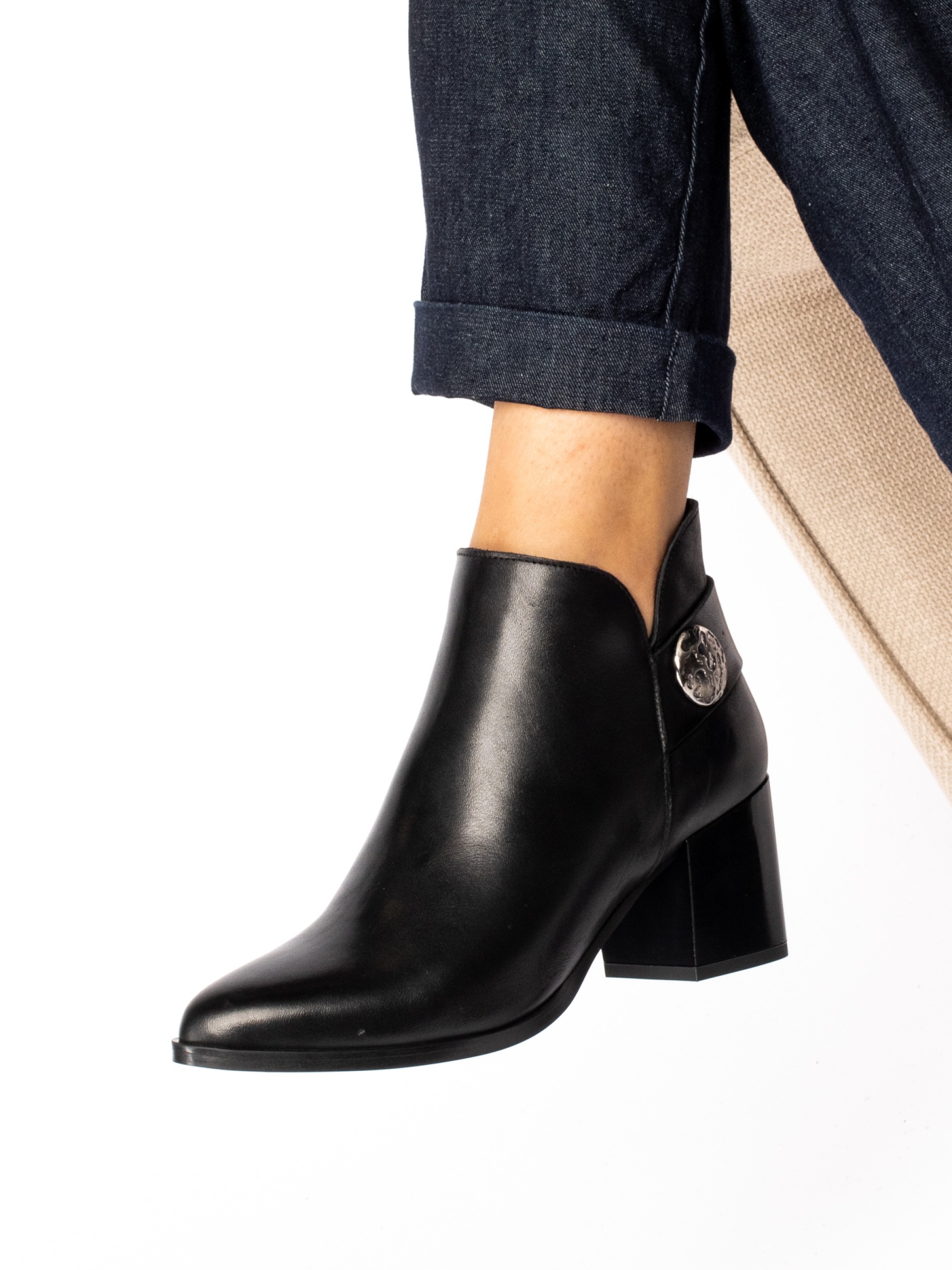 Leather ankle boot with appliqué strap