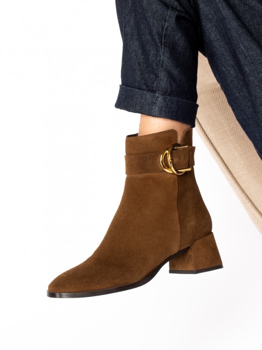 Suede Buckle Ankle Boots
