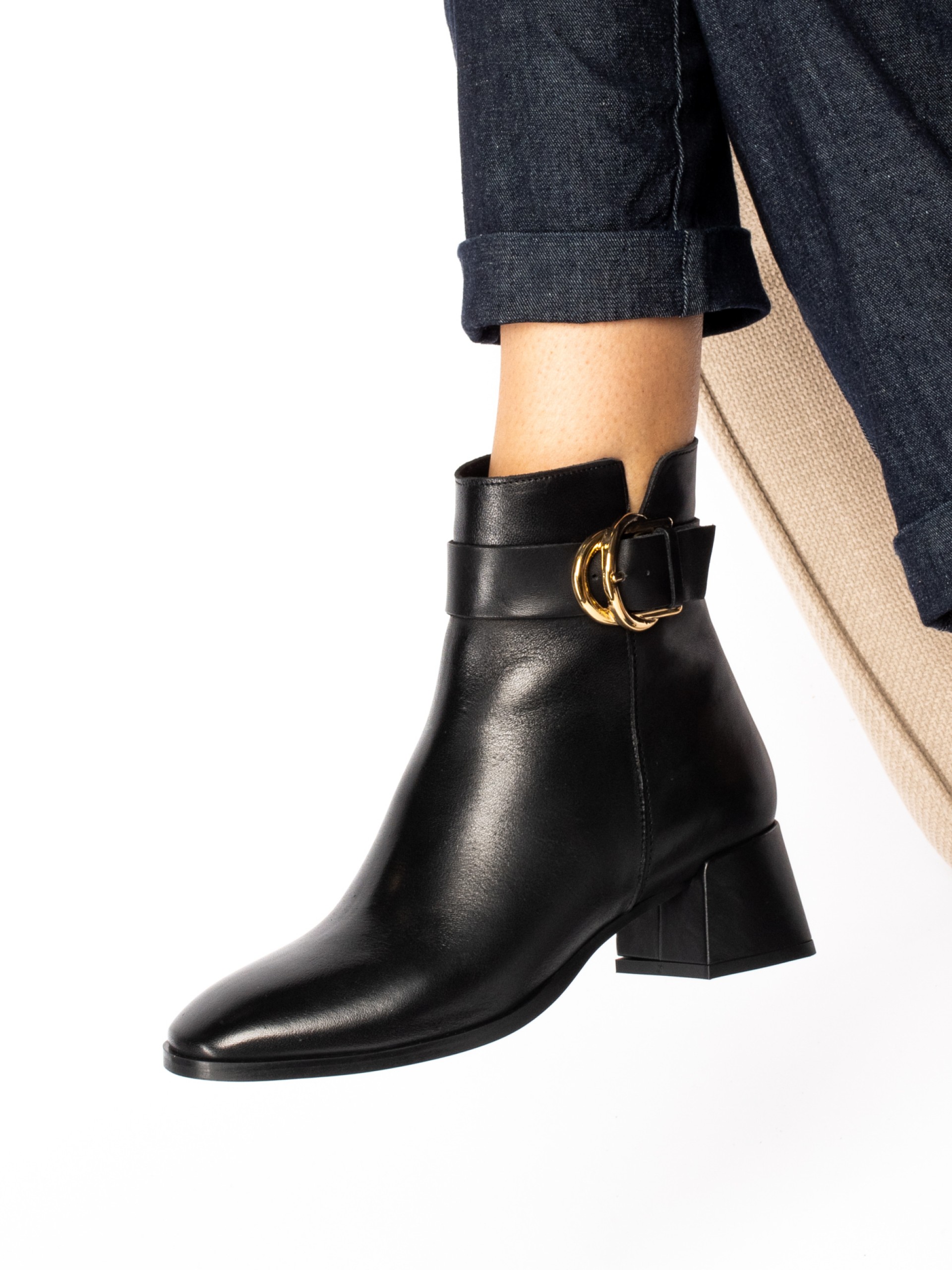 Leather Buckle Ankle Boots