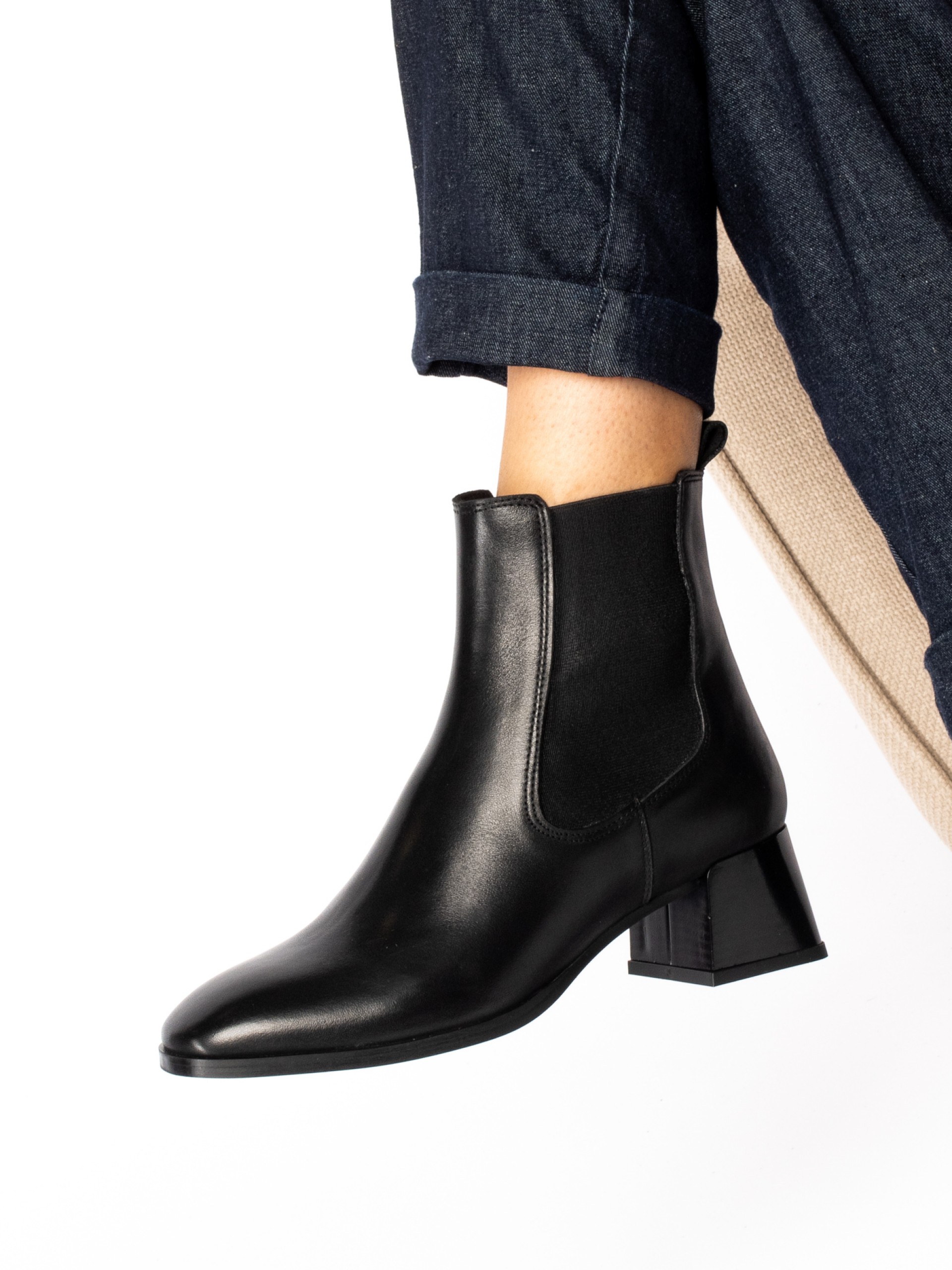 High Heel Ankle Boots with Leather Elastic