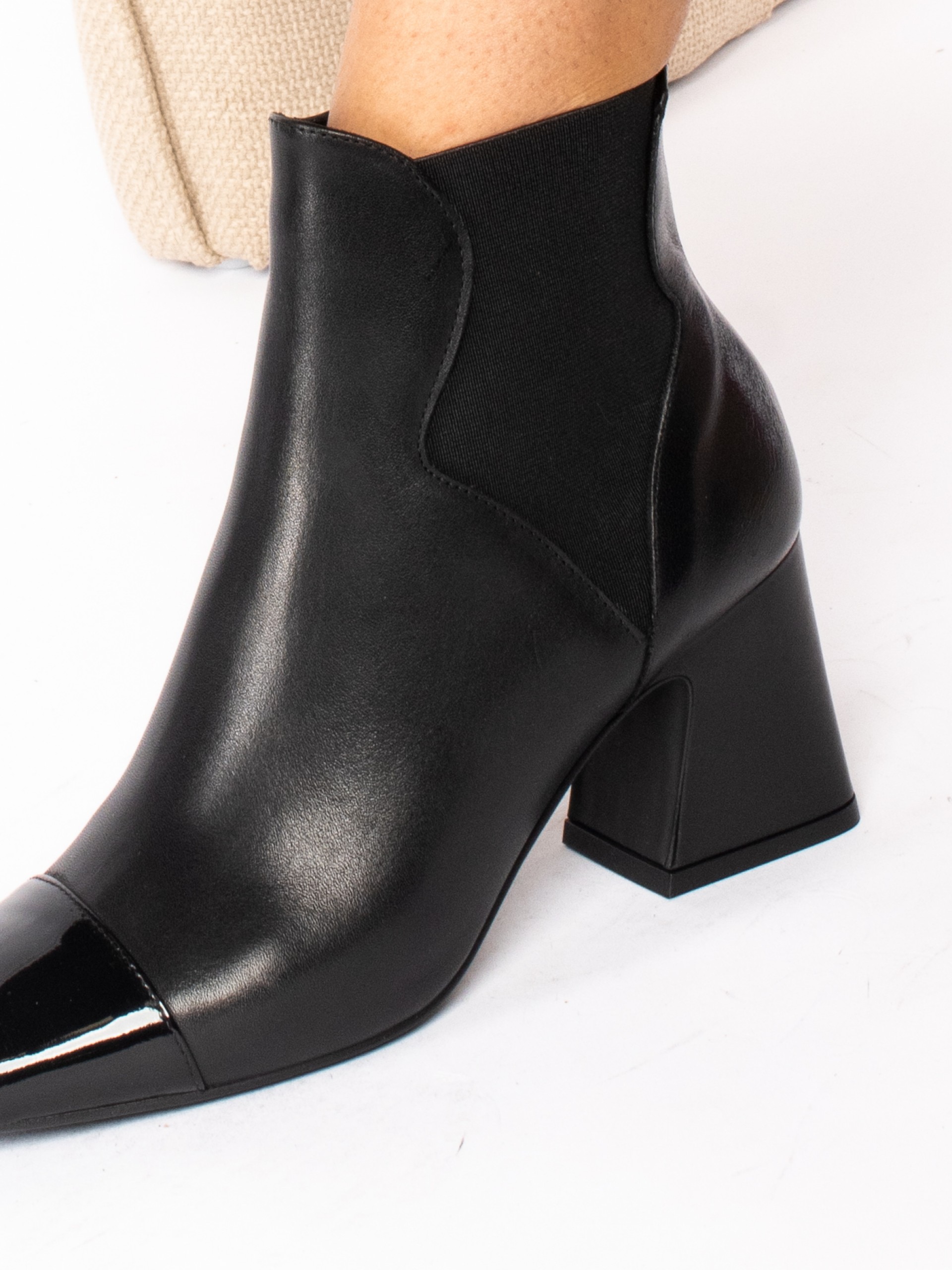 Patent leather high heel ankle boots