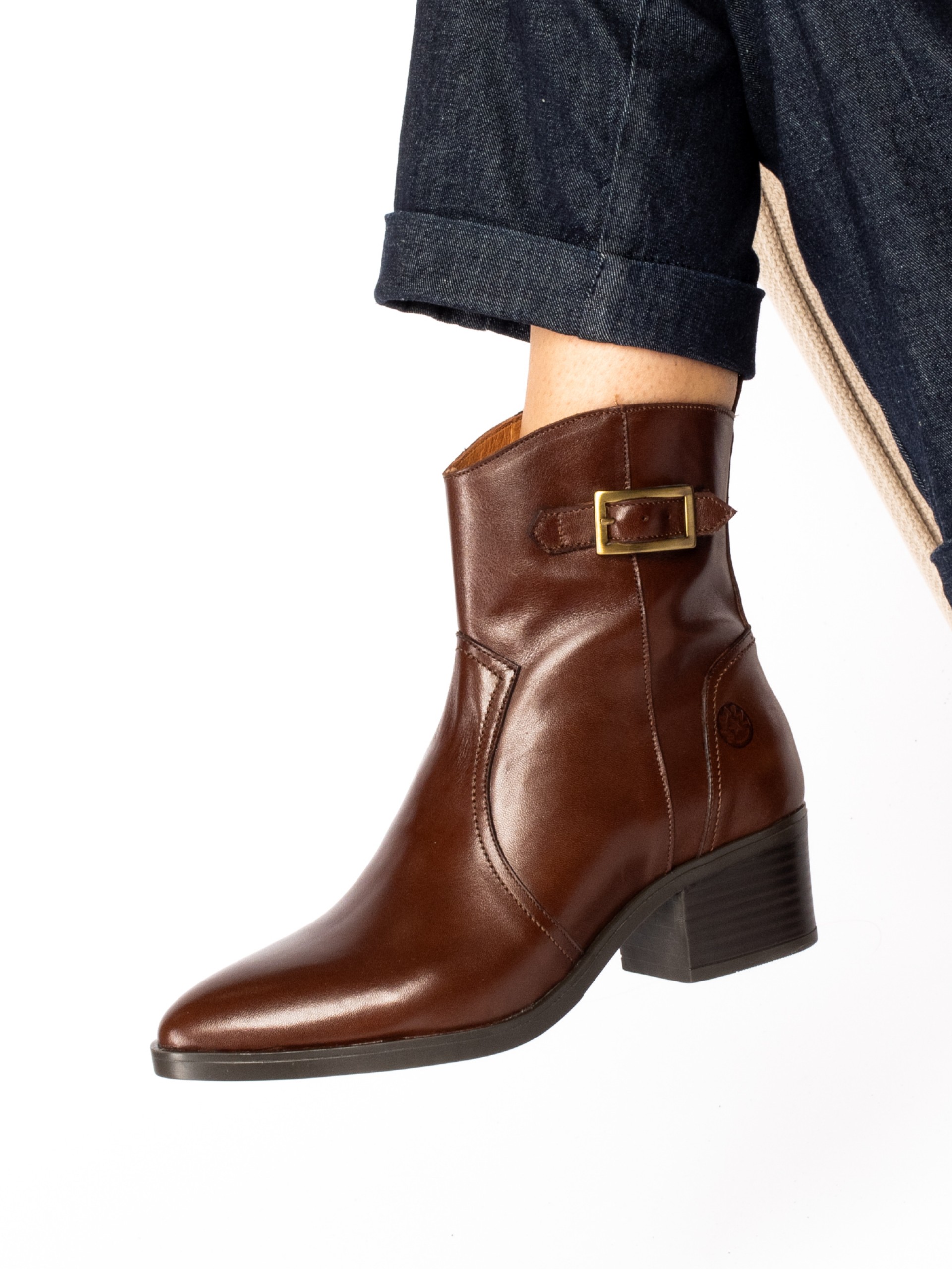 Leather Ankle Boot with Buckle