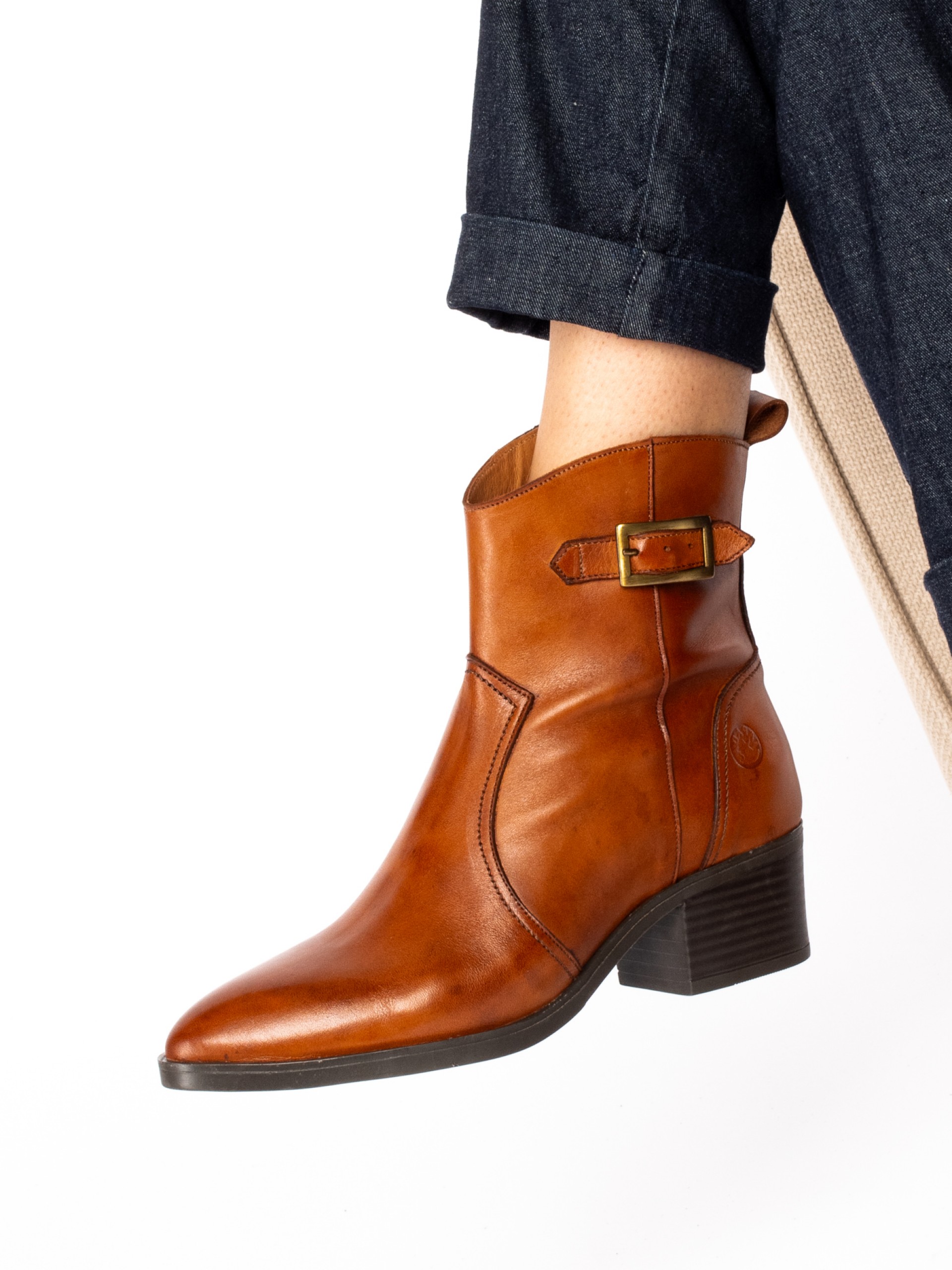 Leather Ankle Boot with Buckle