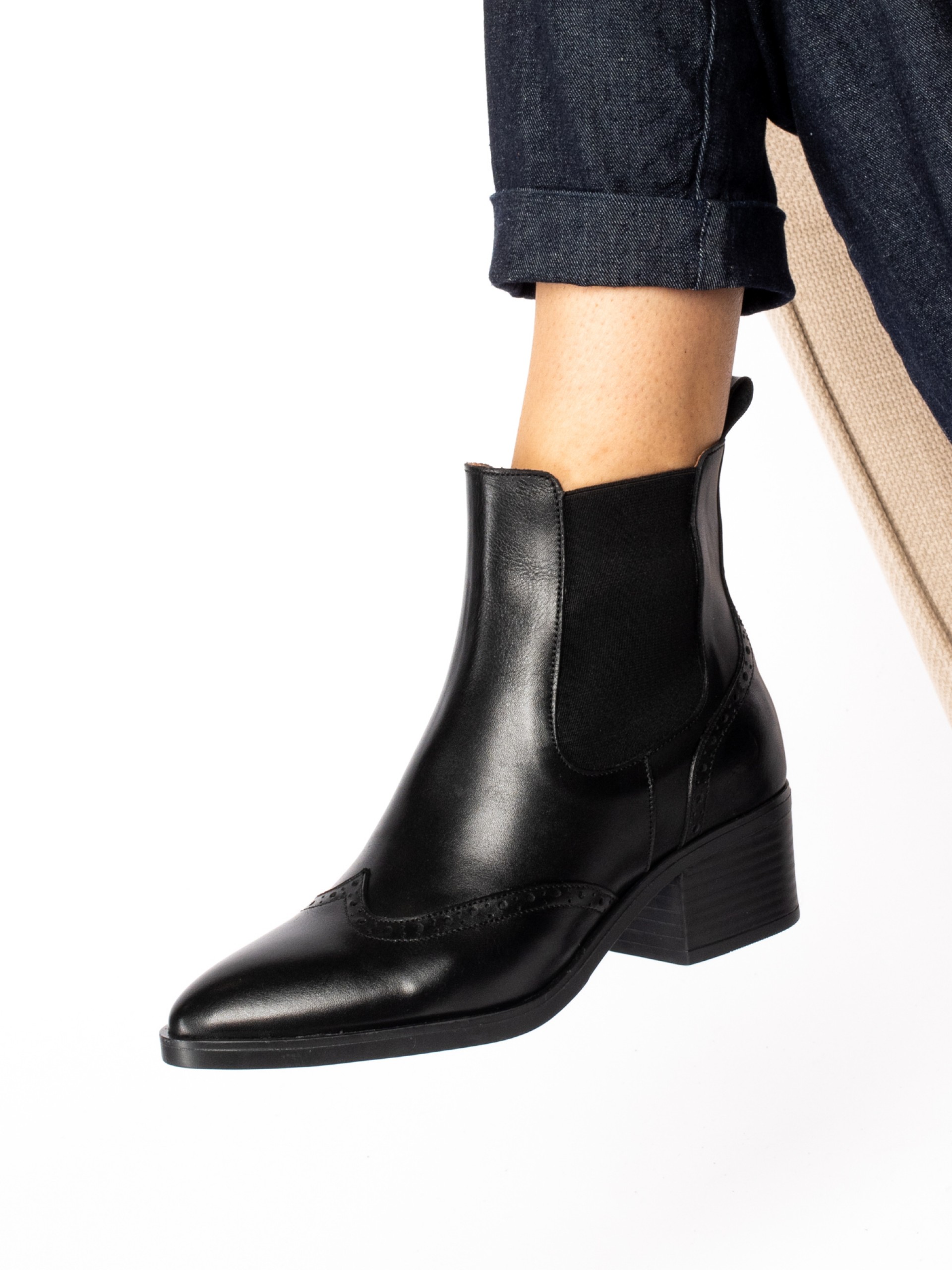 Leather Ankle Boots with Elastic Bands