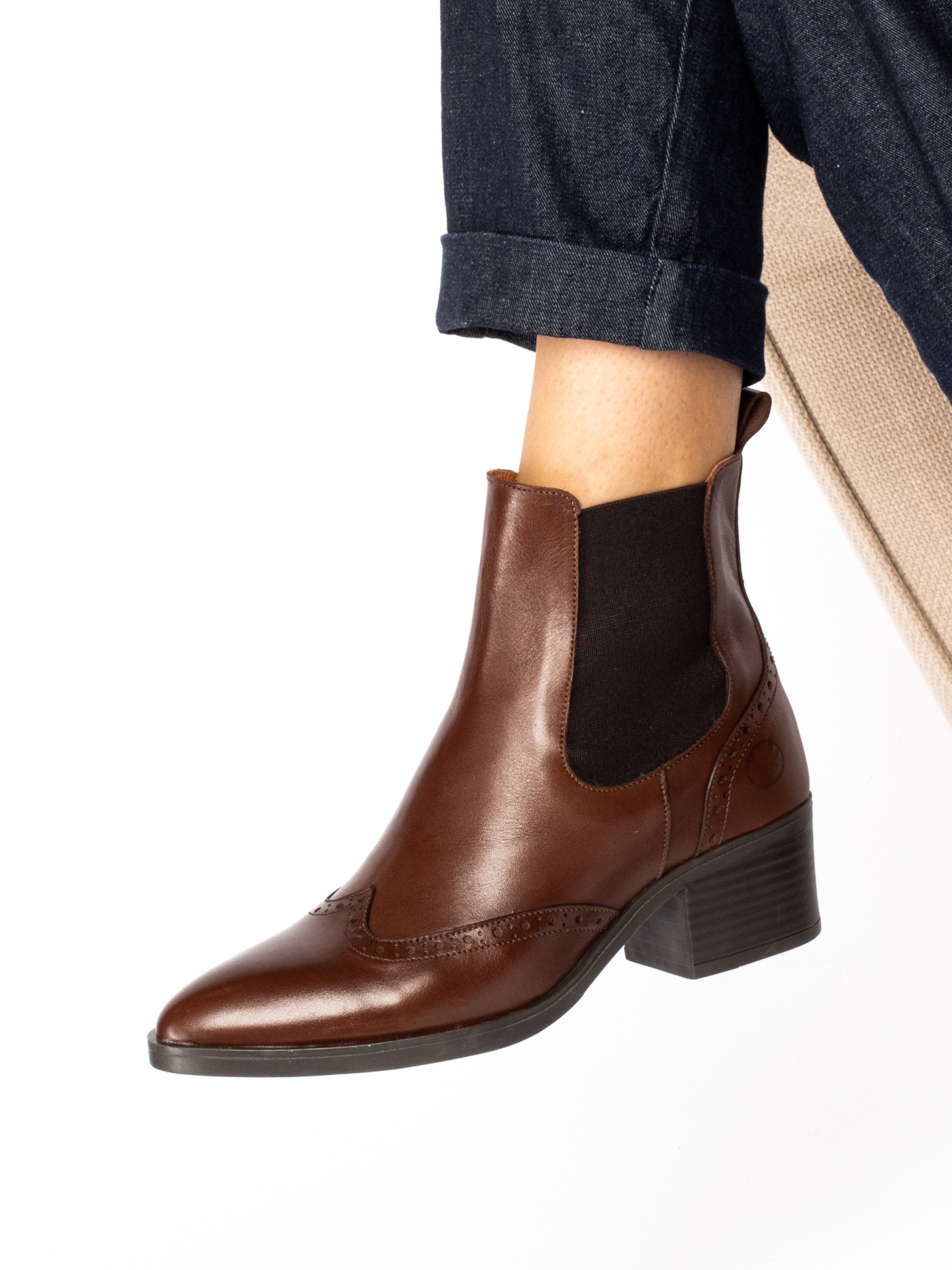 Leather Ankle Boots with Elastic Bands