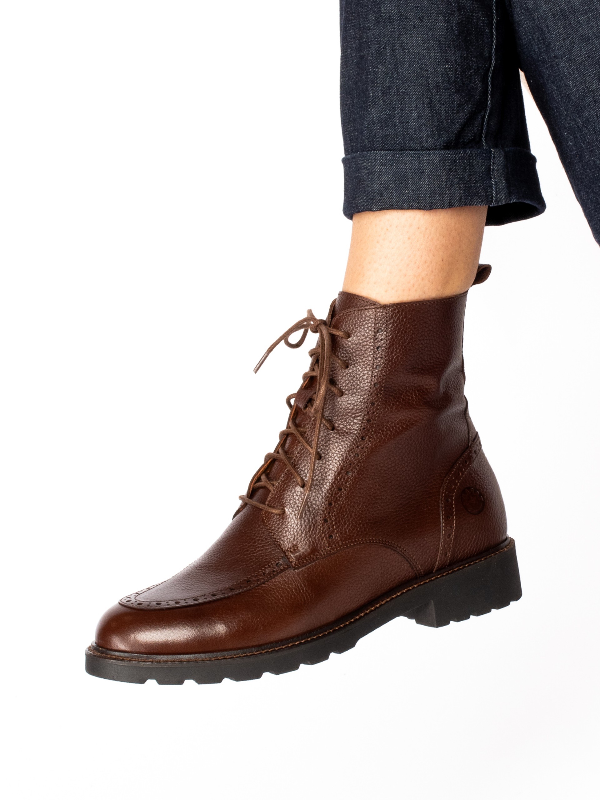 Lace-up ankle boot in embossed leather