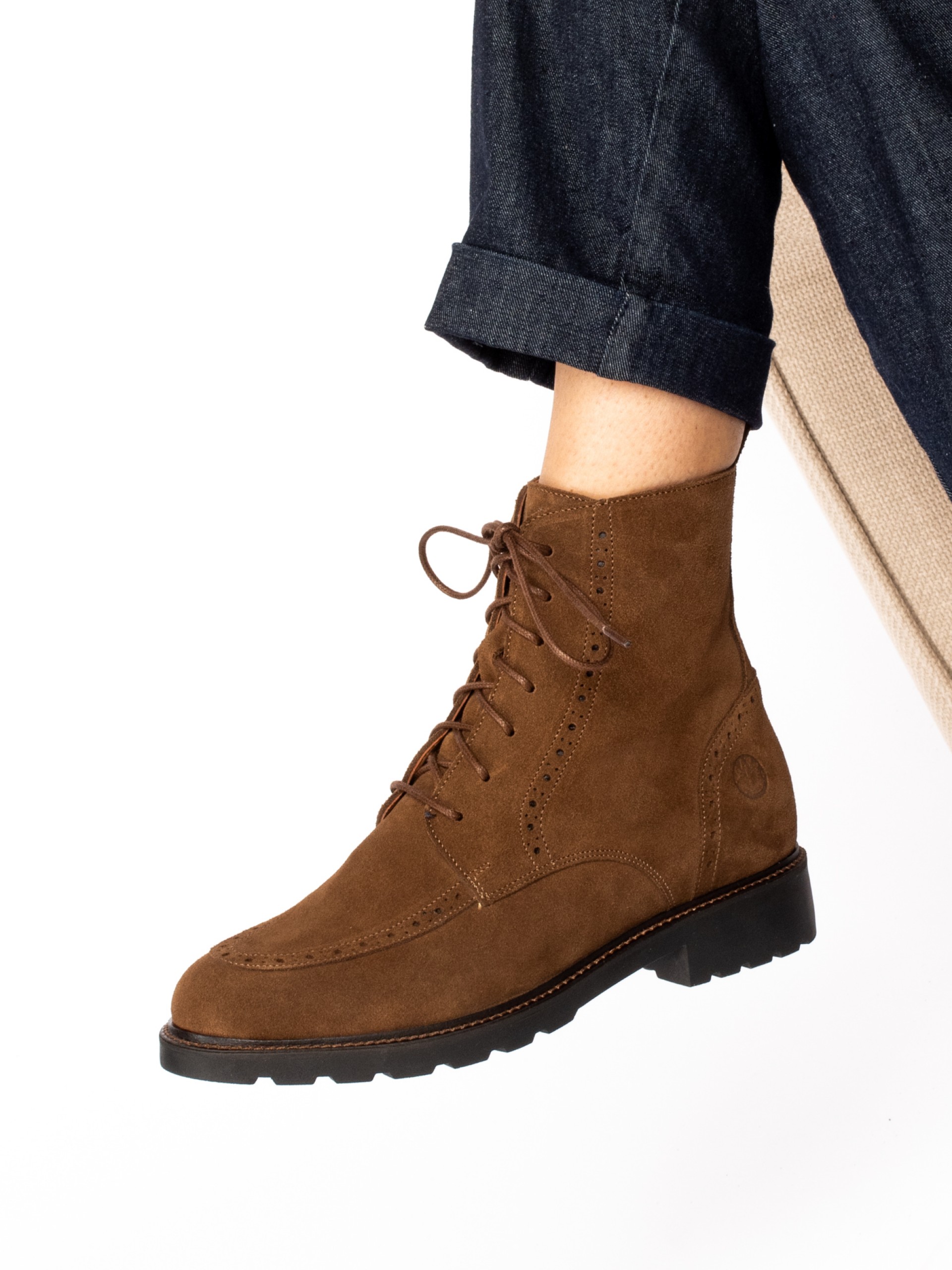 Suede lace-up ankle boot