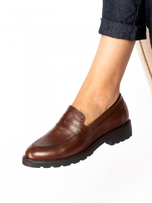 High-Soled Leather Moccasin.