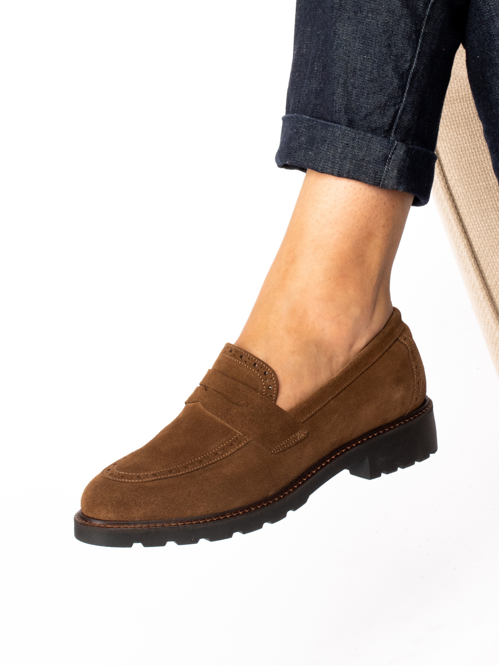 Mocassim Sola Alta em camurça