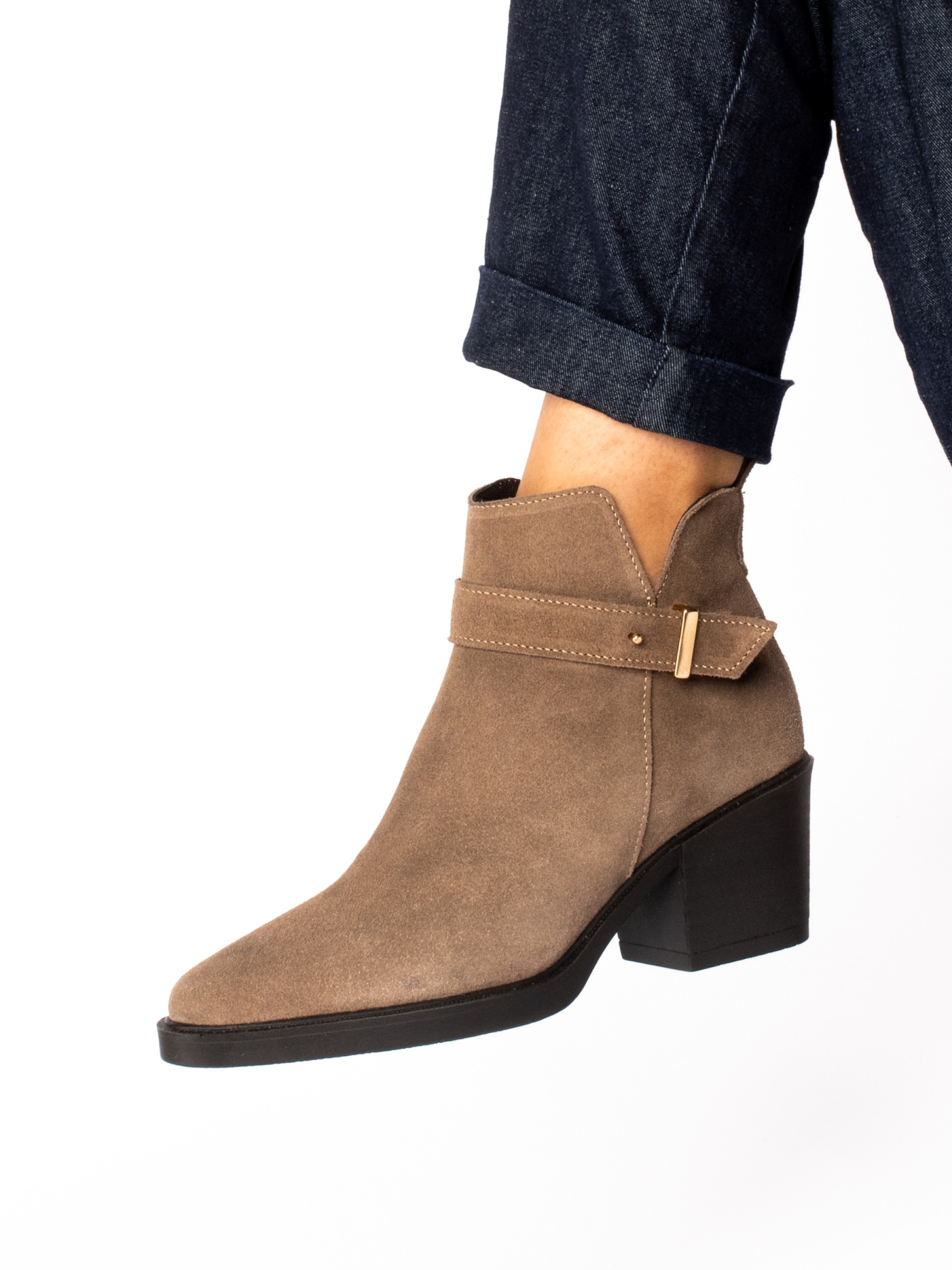 Suede Ankle Boot with Buckle