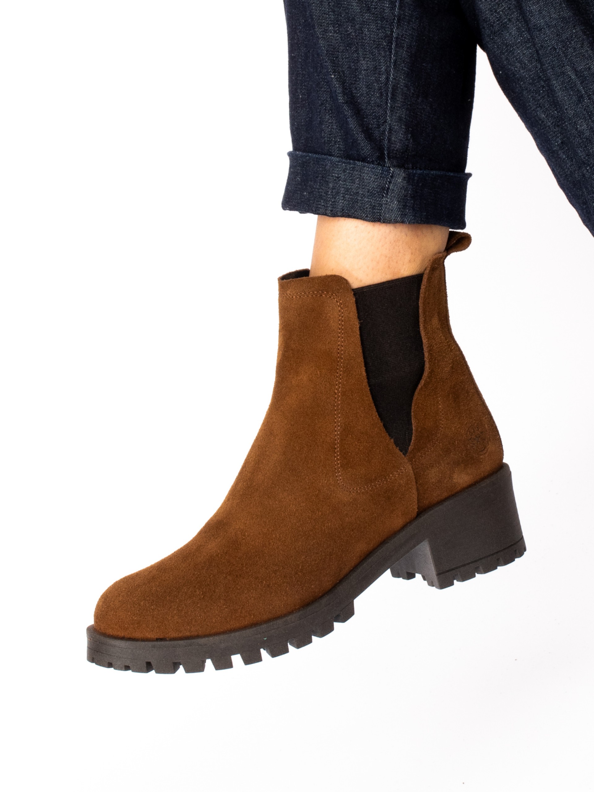 Suede ankle boots with structured sole