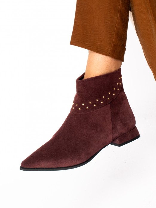Short Suede Ankle Boot with Studs