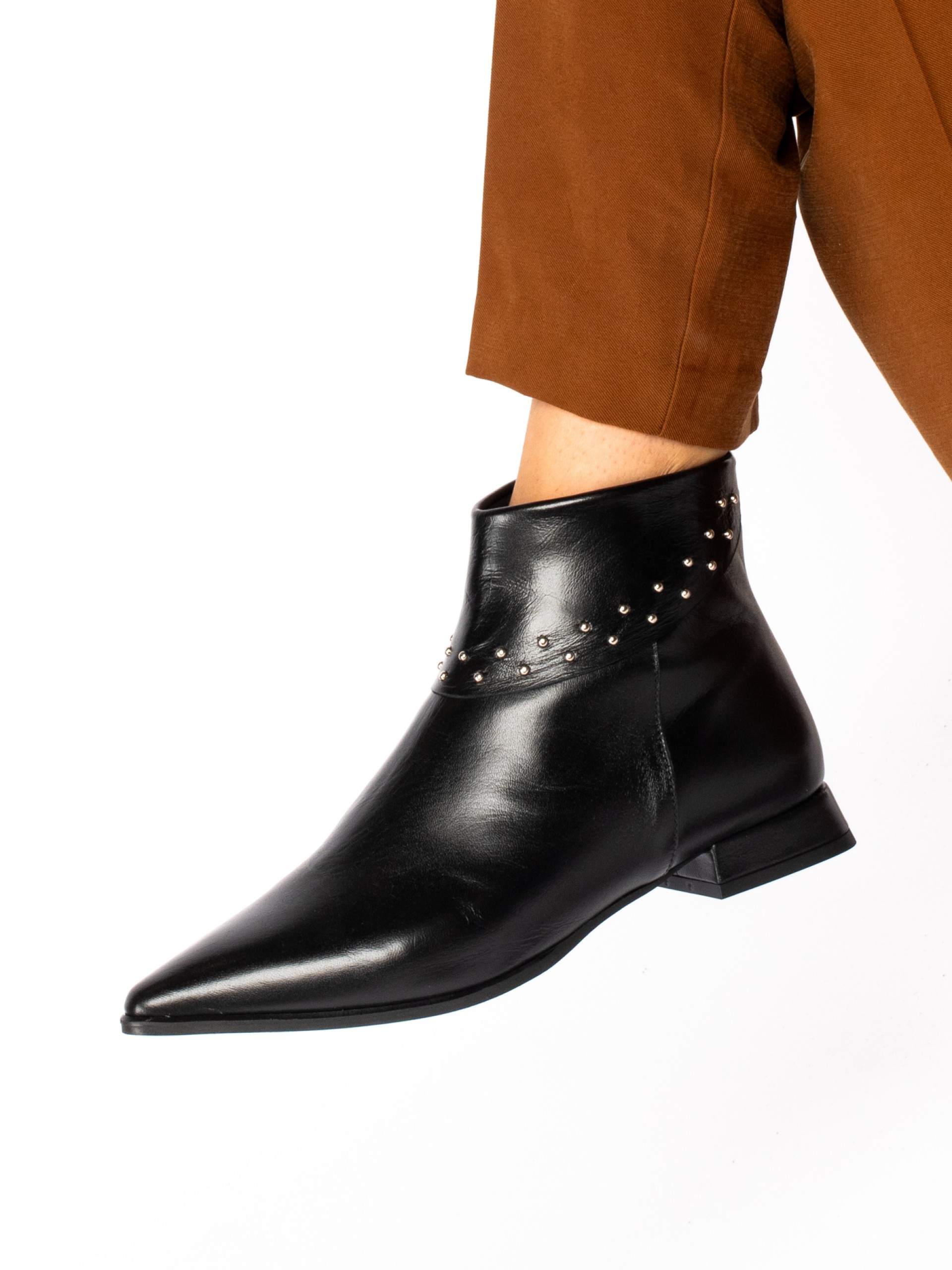 Short Leather Ankle Boot with Studs