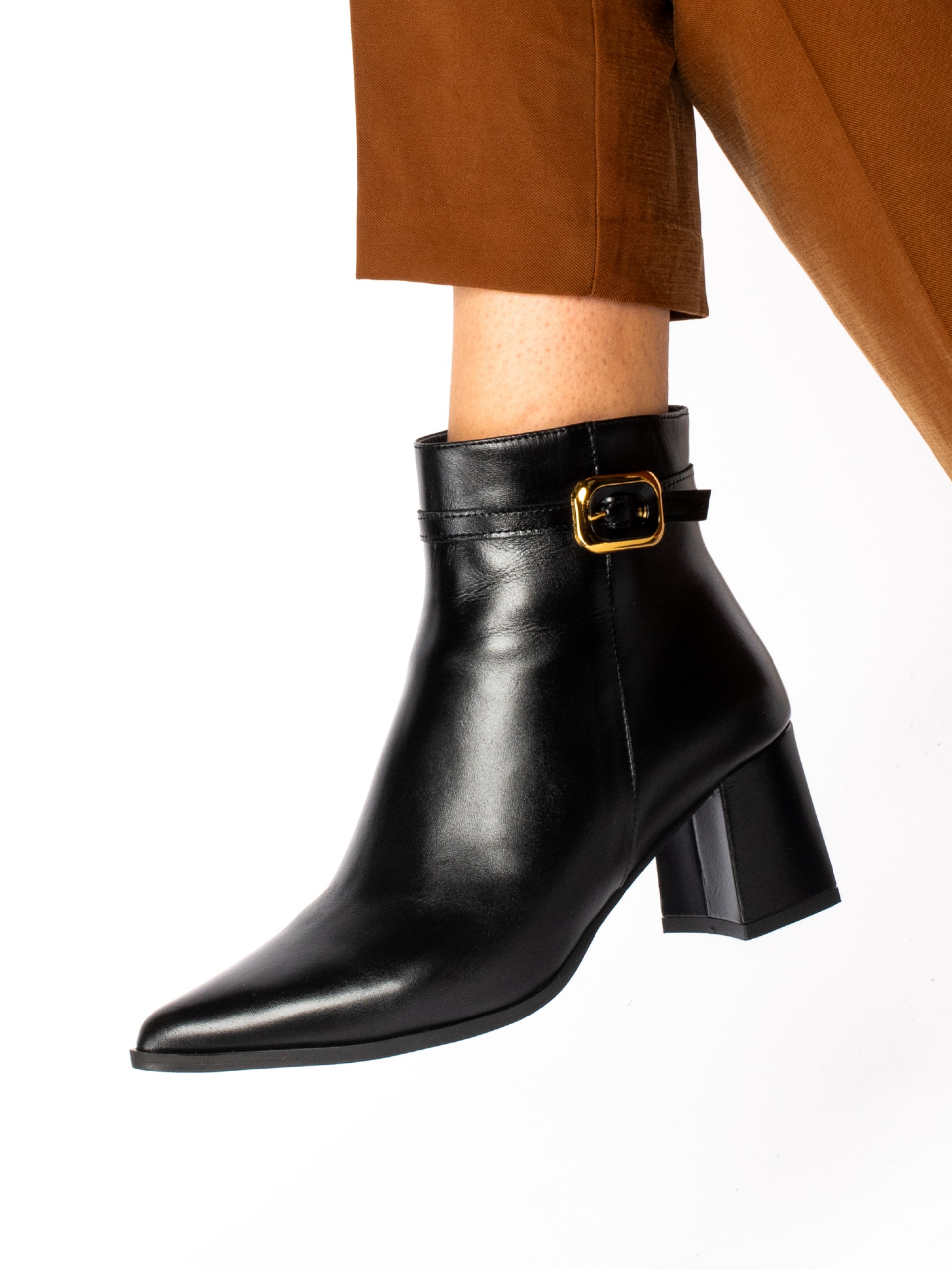 Leather Heeled Ankle Boot with Buckle