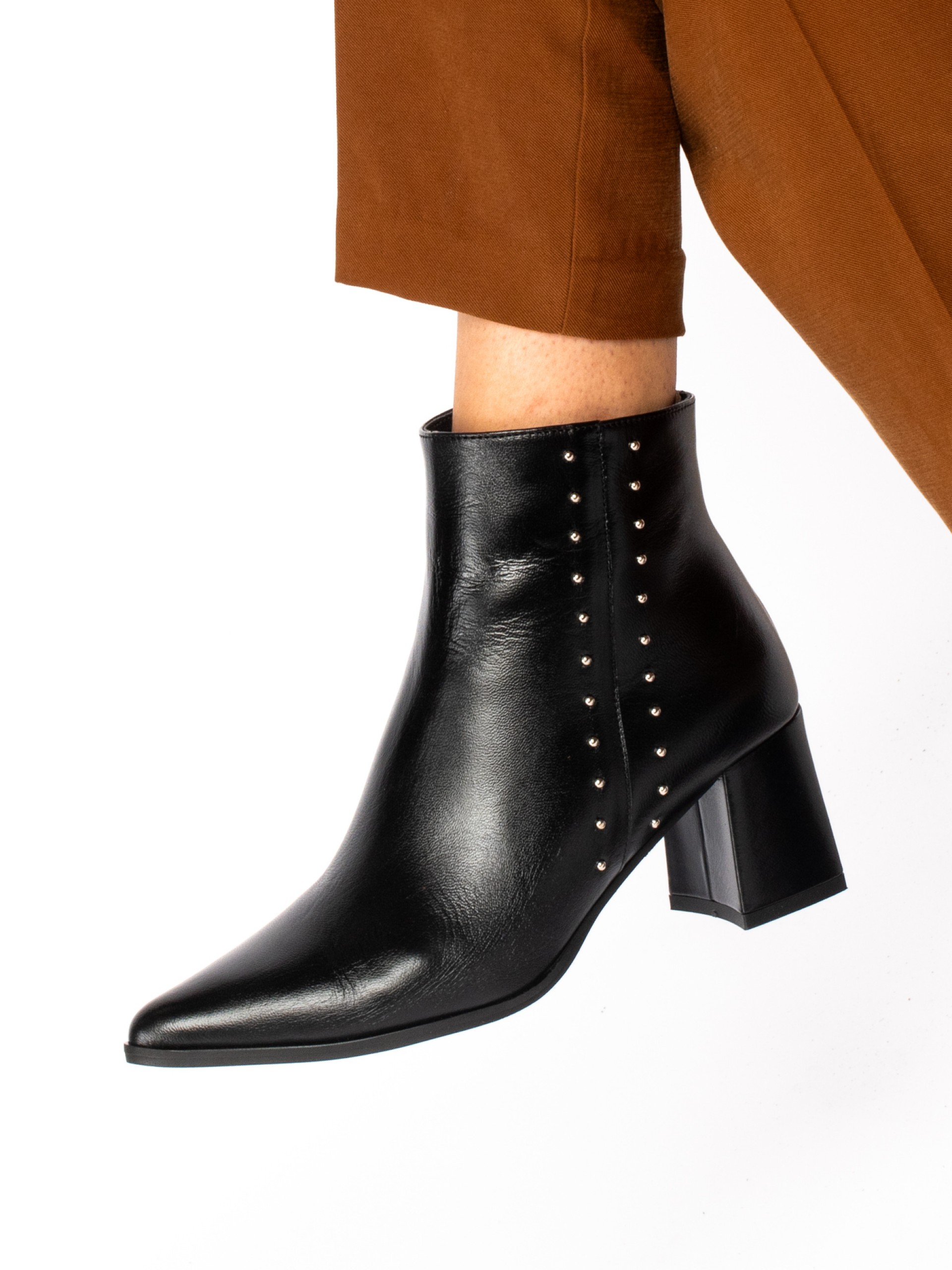 Leather High-Heel Ankle Boot with Studs