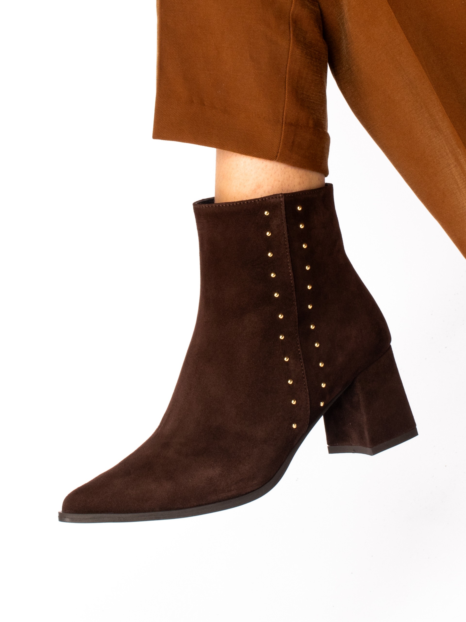 Suede High-Heel
Ankle Boot with Studs