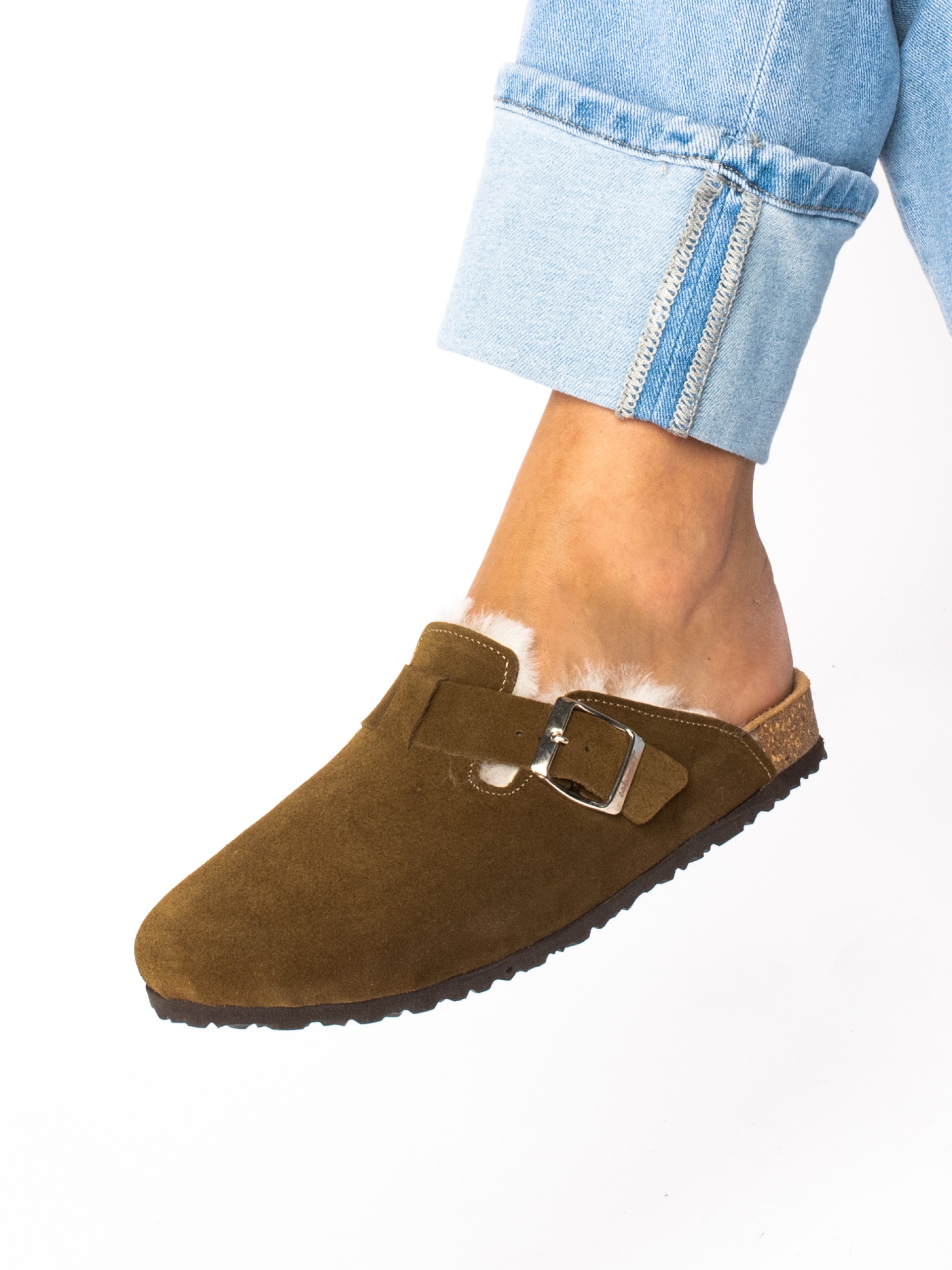 Suede Clogs with Fur