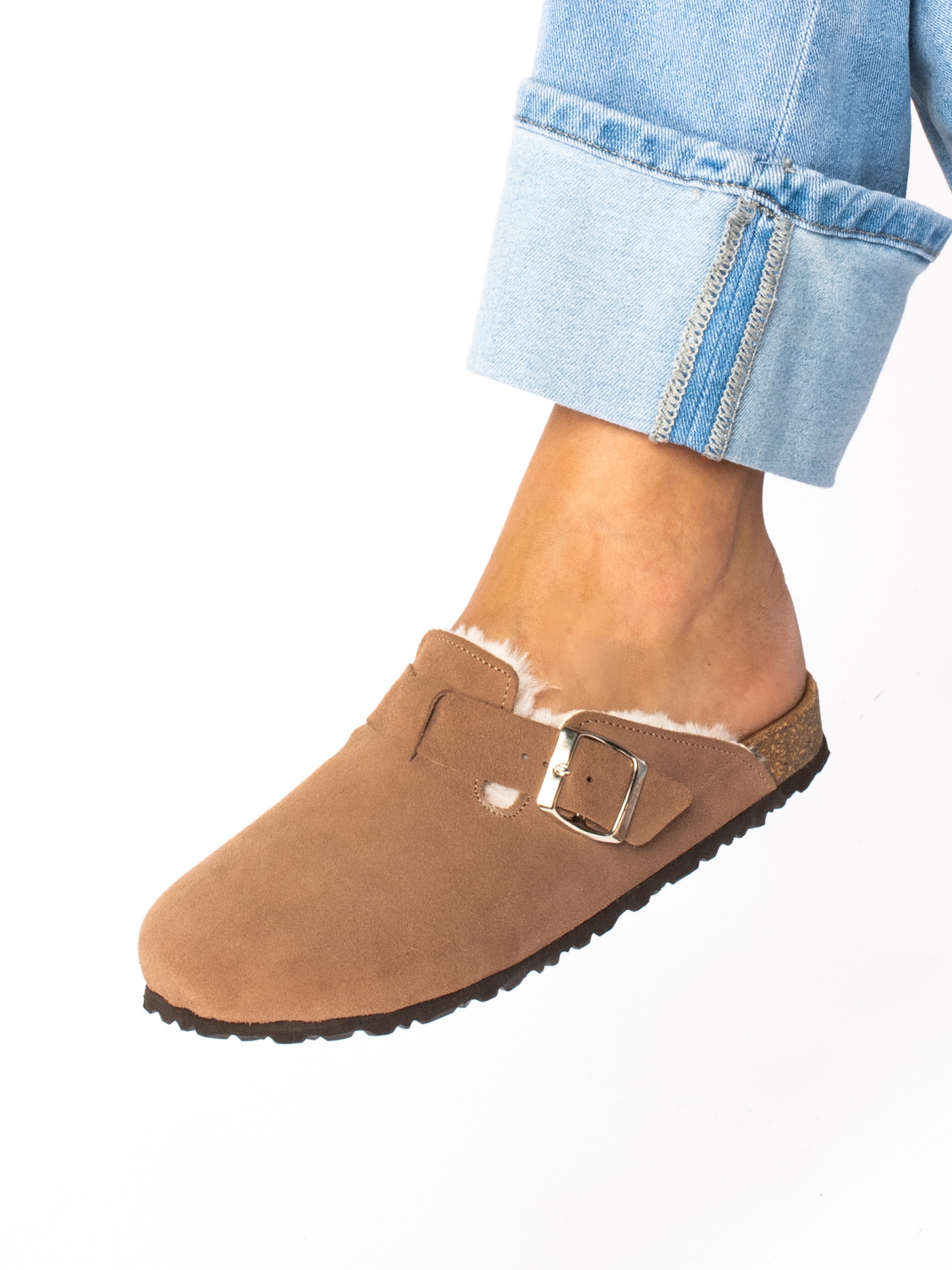 Suede Clogs with Fur