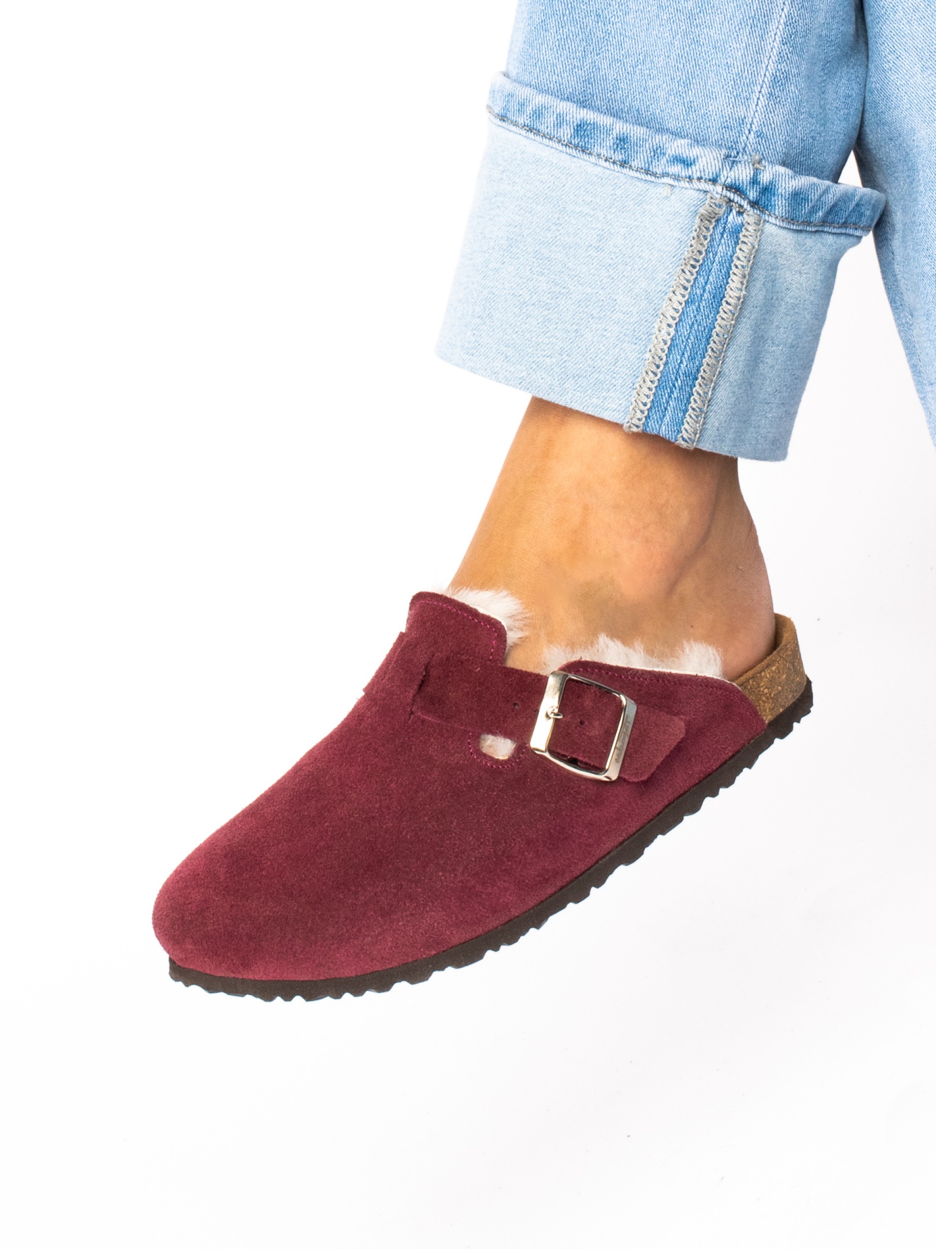 Suede Clogs with Fur