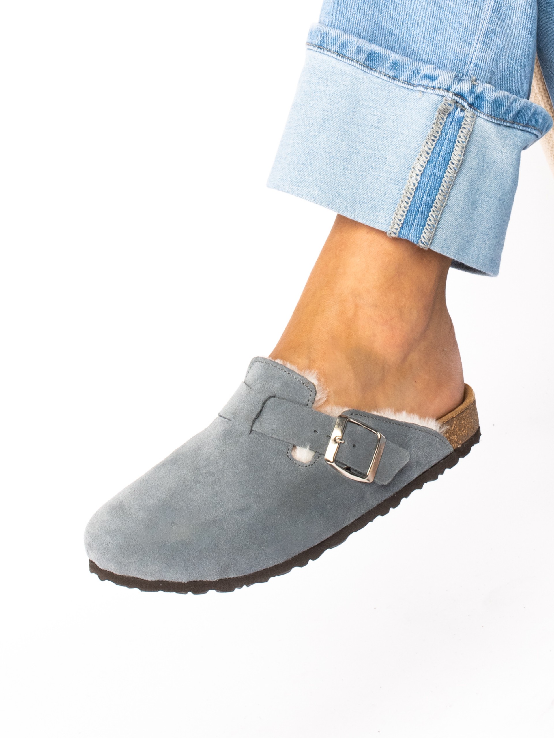 Suede Clogs with Fur