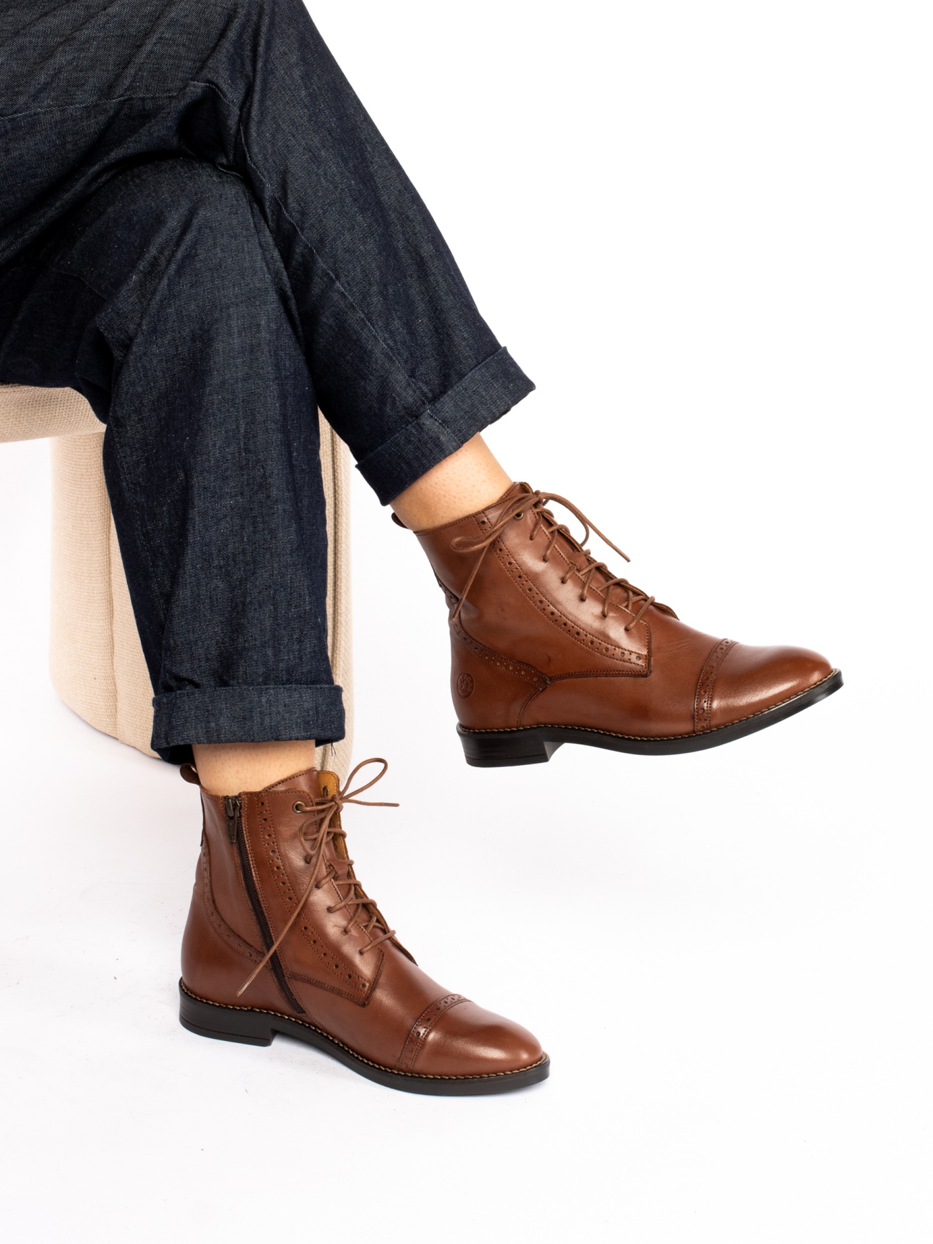 Leather Oxford Ankle Boots