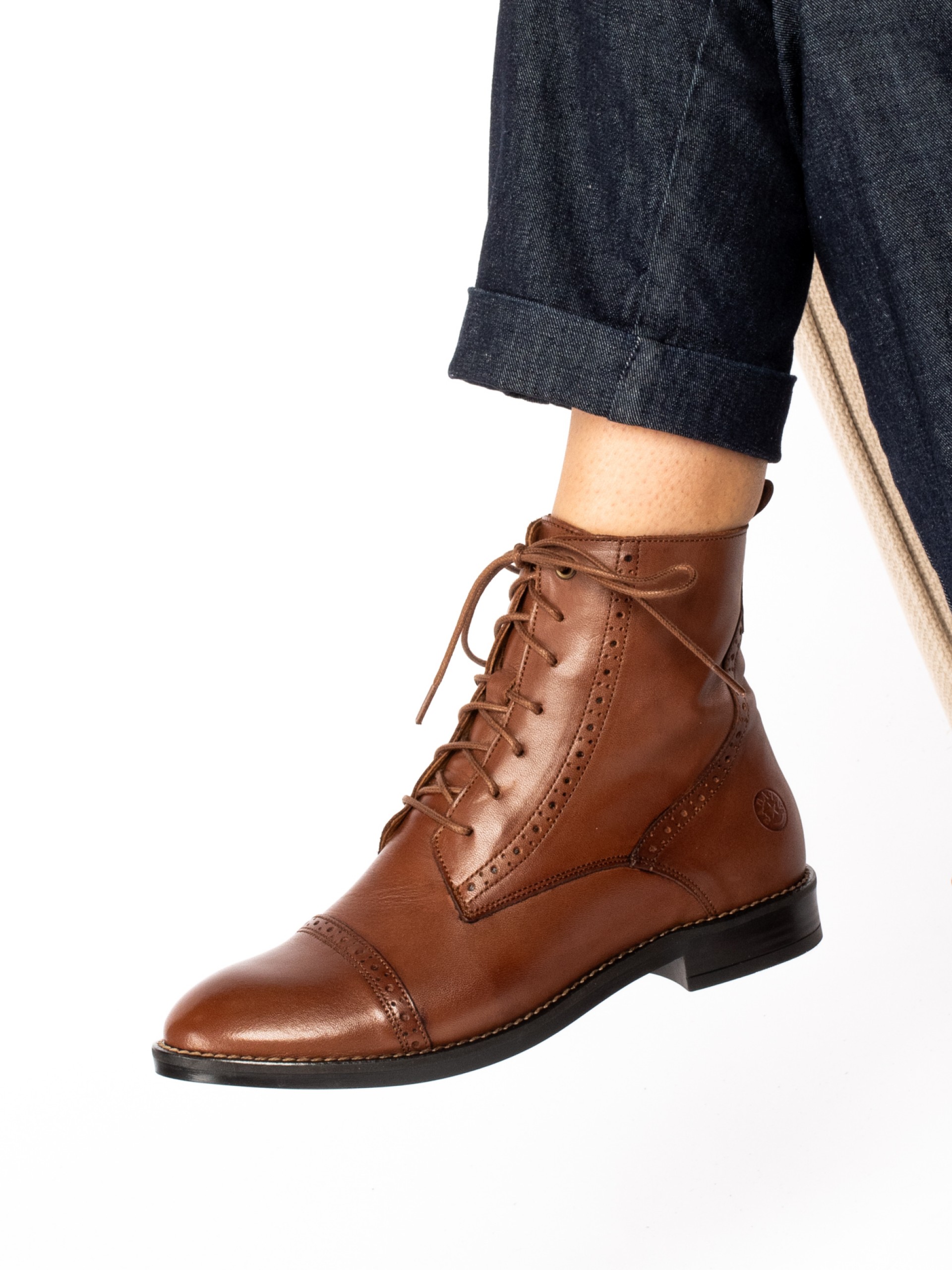 Leather Oxford Ankle Boots