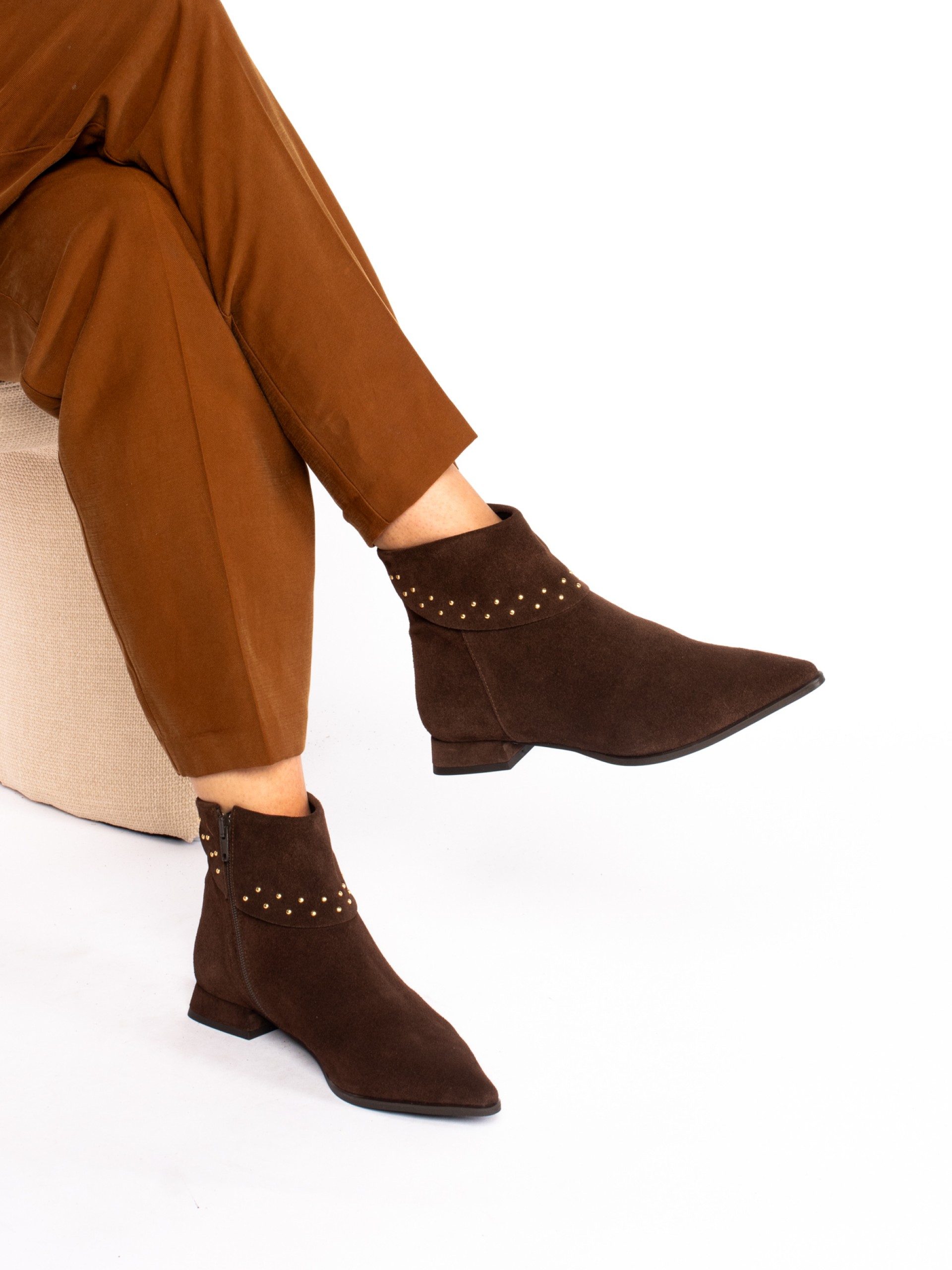 Short Suede Ankle Boot with Studs