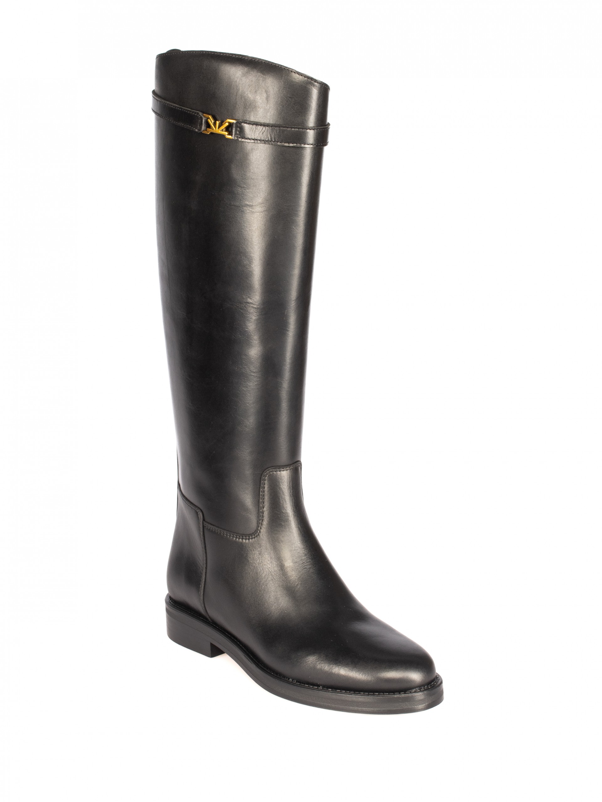 Bota Cano Alto em Pele com detalhe