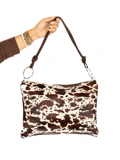 Mala de ombro em camurça com animal print Mala de ombro em camurça com animal print