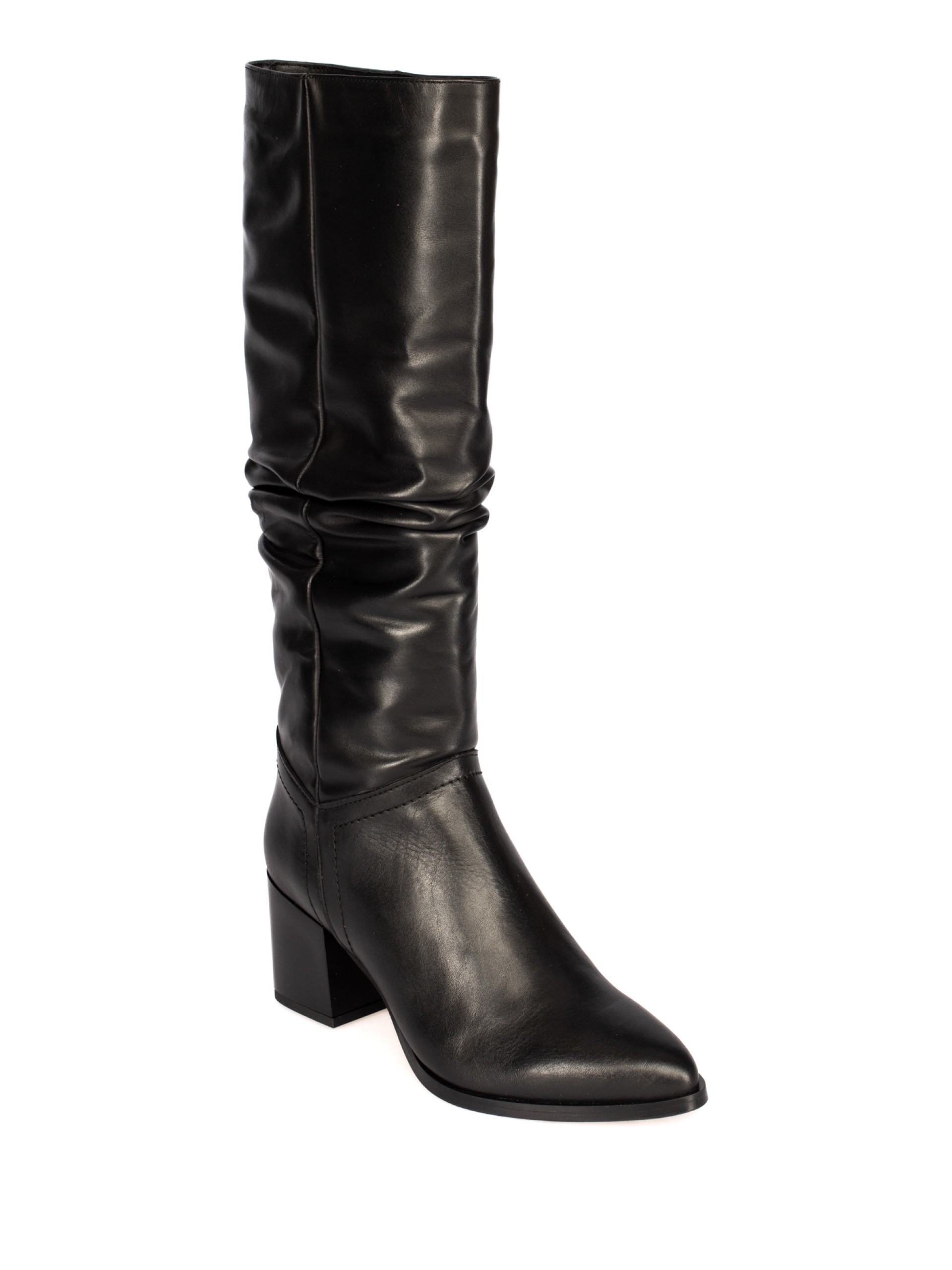 Bota de Salto Cano Enrugado em Pele