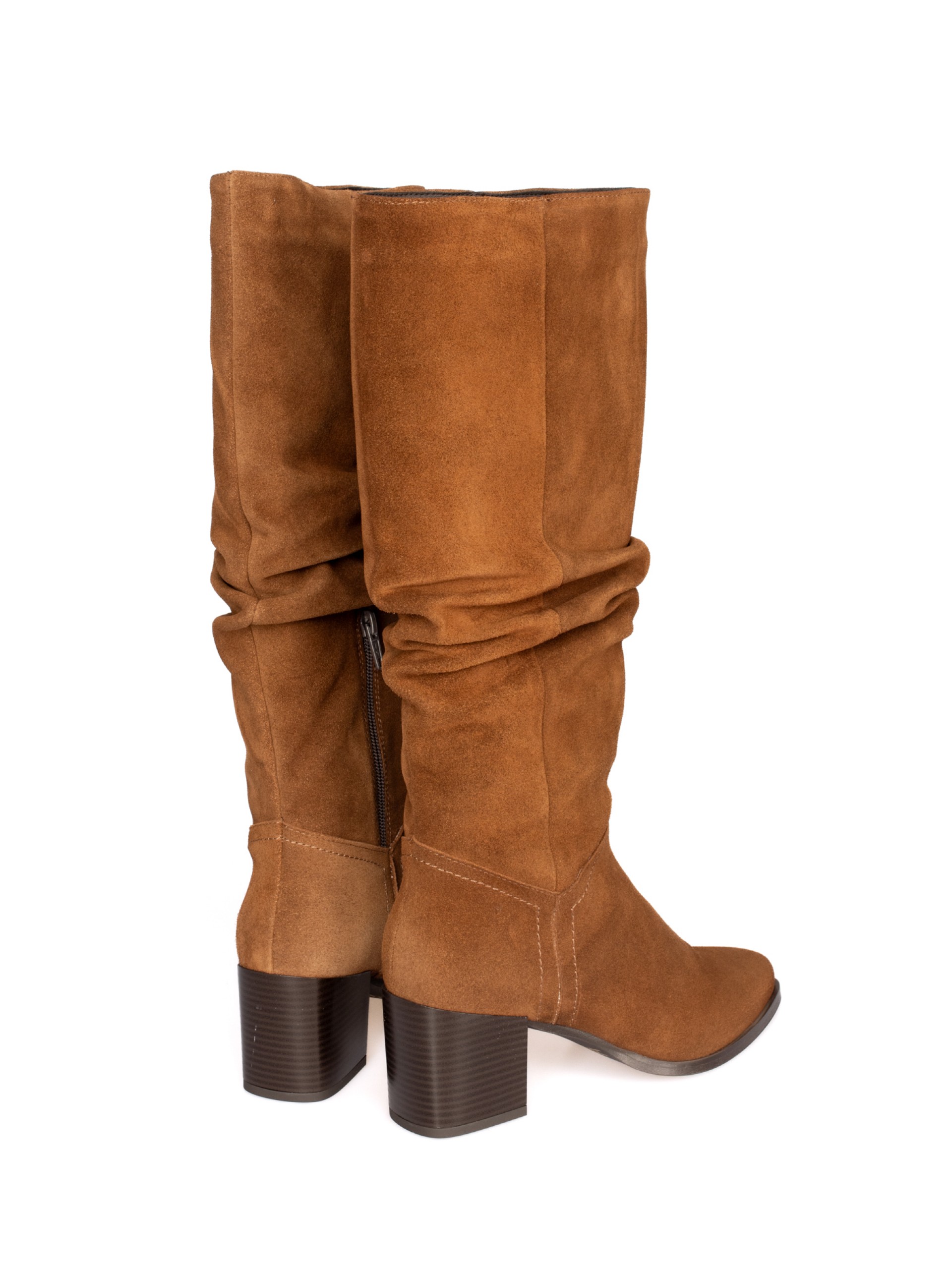 High-top boot with wrinkled shaft in suede