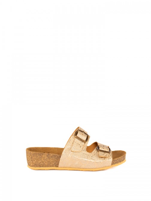 Bio Buckle Sandal in Laminated Animal Print