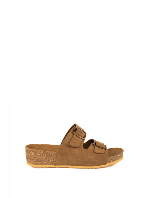 Bio Buckle Sandal in Suede with Wedge