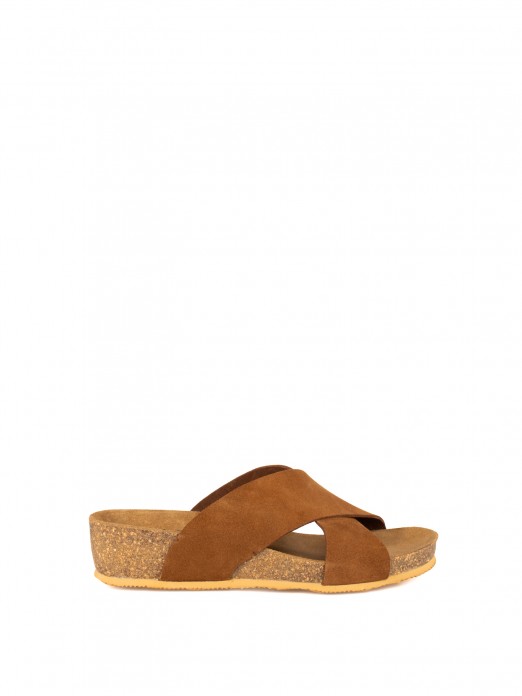 Bio Cross-Strap Slide Sandal in Suede with Wedge Bio Cross-Strap Slide Sandal in Suede with Wedge
