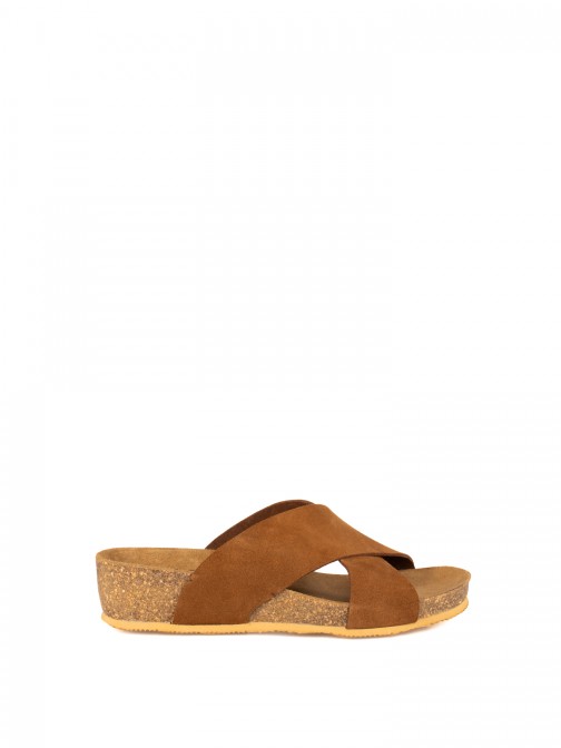 Bio Cross-Strap Slide Sandal in Suede with Wedge