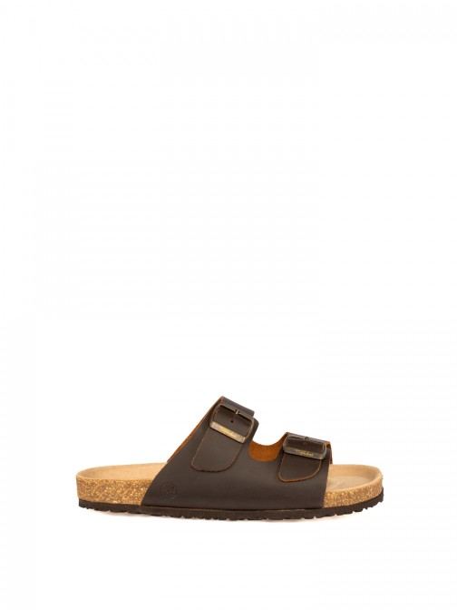 Men�s Bio Aged Leather Slide Sandal with Buckles