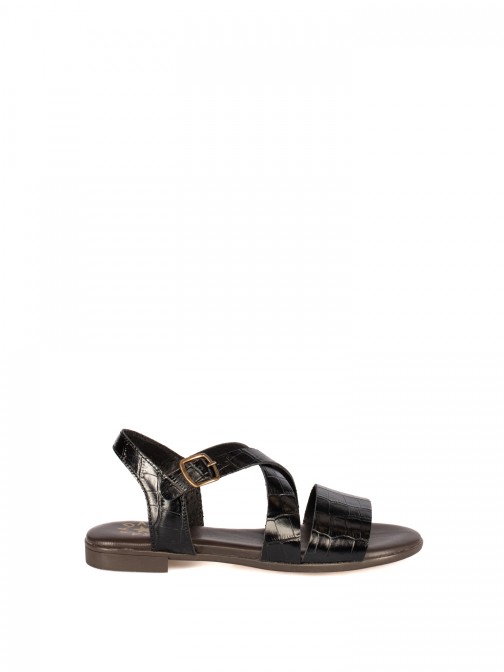Women�s Flat Croc-Effect Leather Sandal