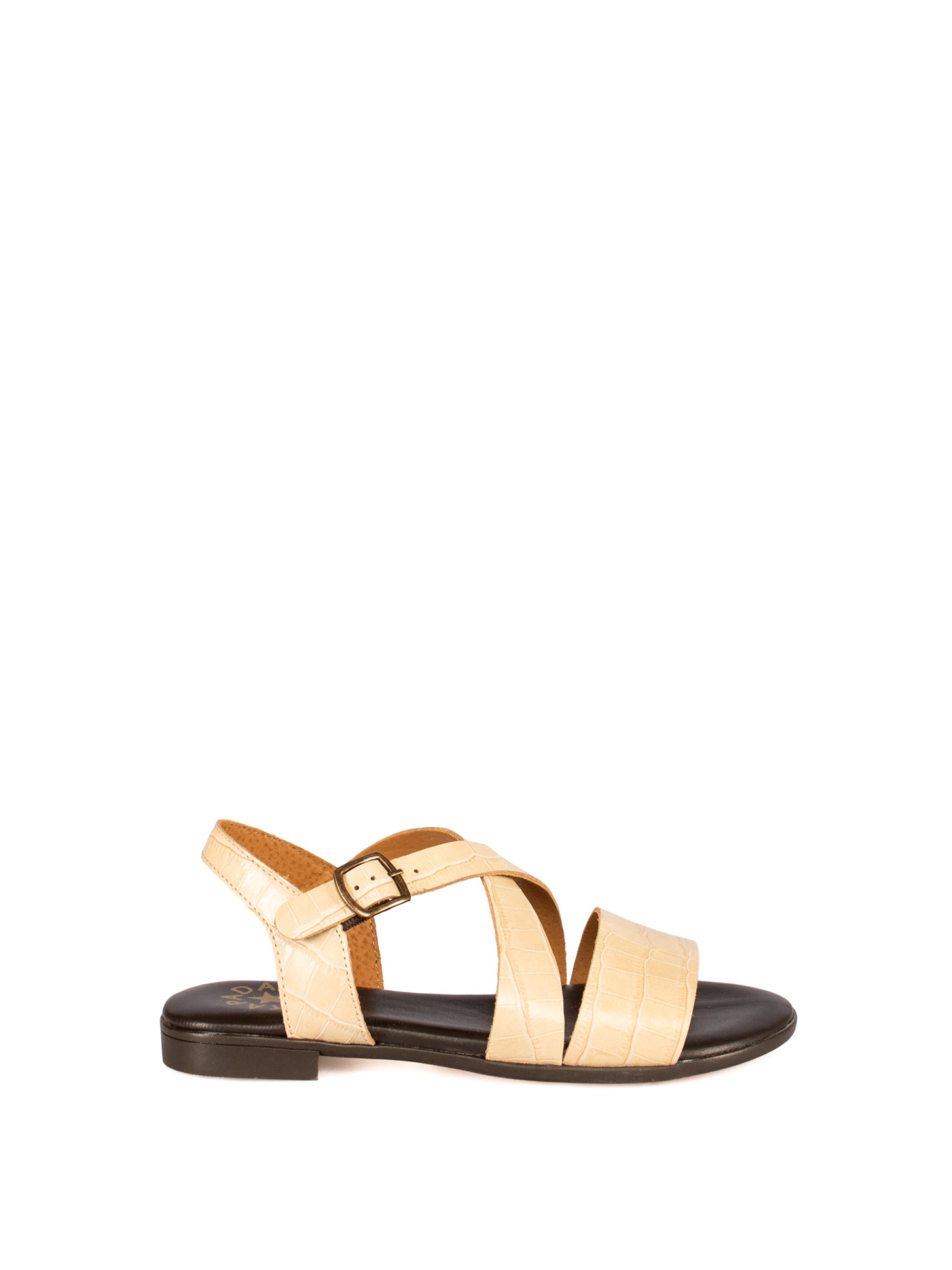 Women’s Flat Croc-Effect Leather Sandal