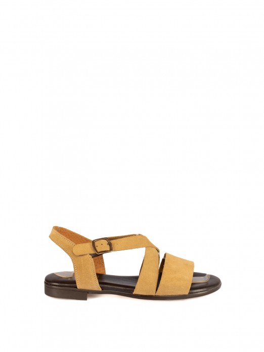 Women’s Flat Suede Sandal
with Braided Straps Women’s Flat Suede Sandal
with Braided Straps