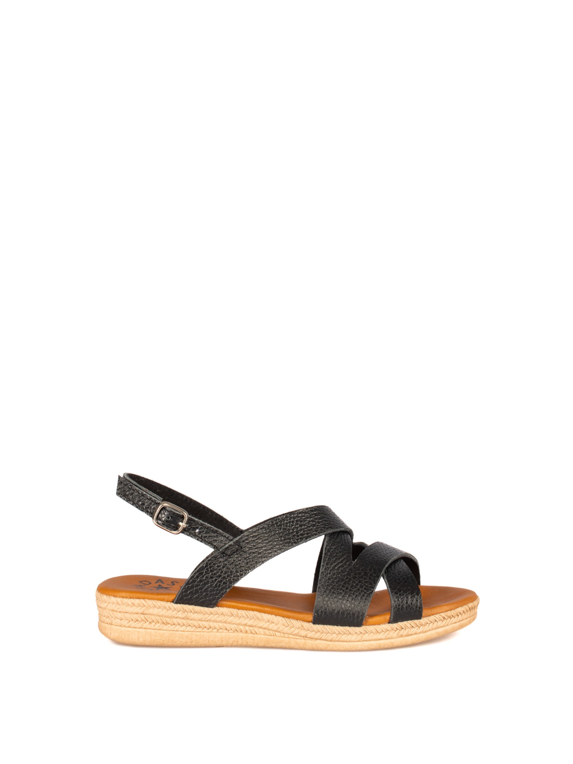 Low Wedge Sandal
with Crossed Straps in Leather