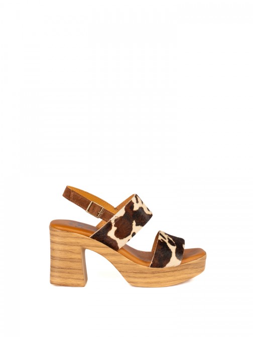 Wedge Sandal with Fur Leather Straps