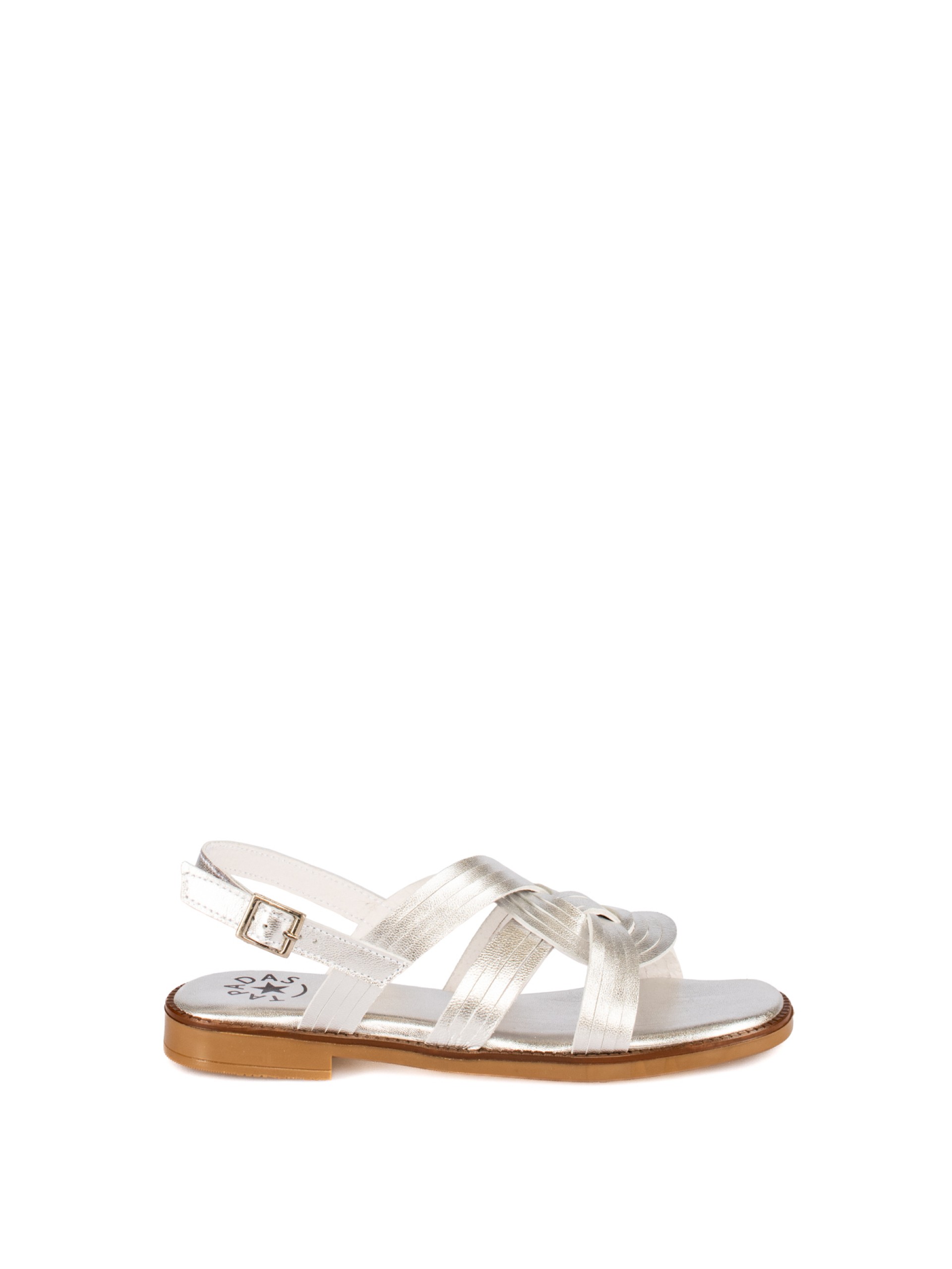 Women’s Flat Metallic Leather Sandal
with Braided