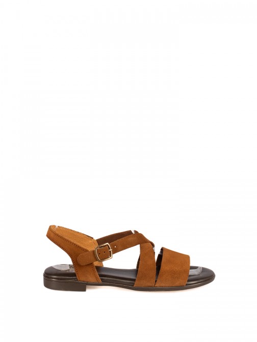 Women�s Flat Suede Sandal
with Braided Straps