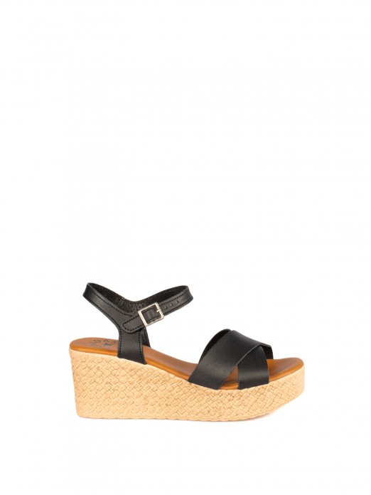 Women’s Leather Wedge Sandal with Crossed Straps Women’s Leather Wedge Sandal with Crossed Straps