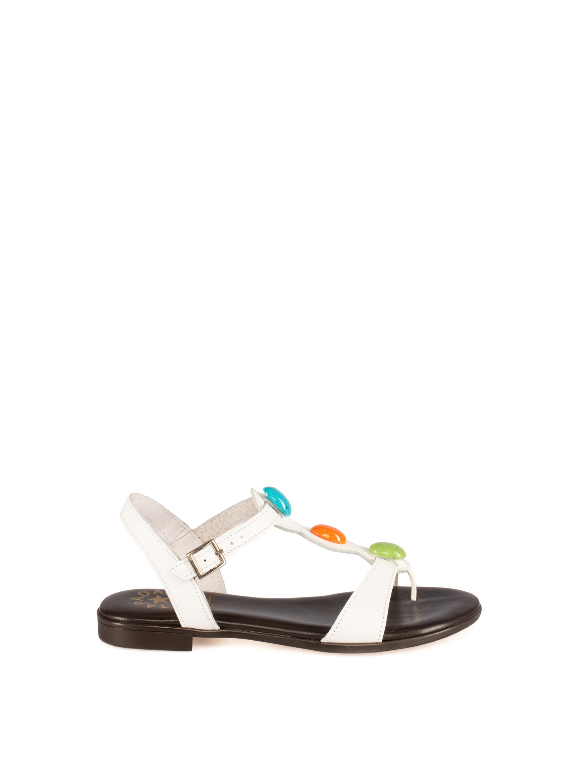 Flat Leather Sandal with Stones