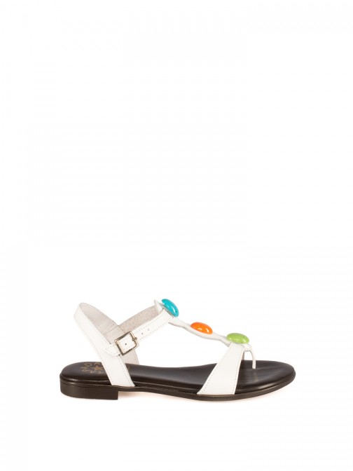 Flat Leather Sandal with Stones