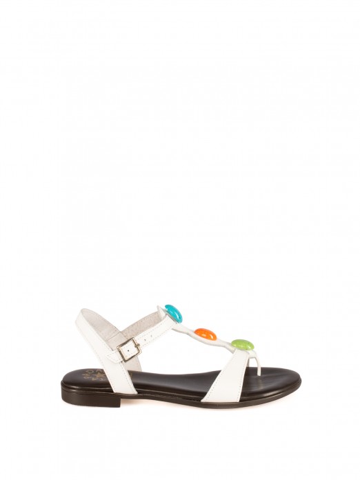 Flat Leather Sandal with Stones Flat Leather Sandal with Stones