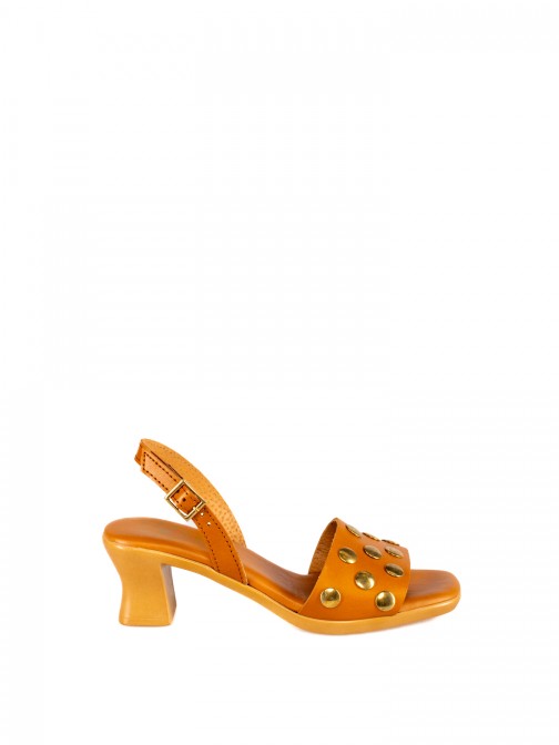 Kitten Heel Leather Sandal with Studs